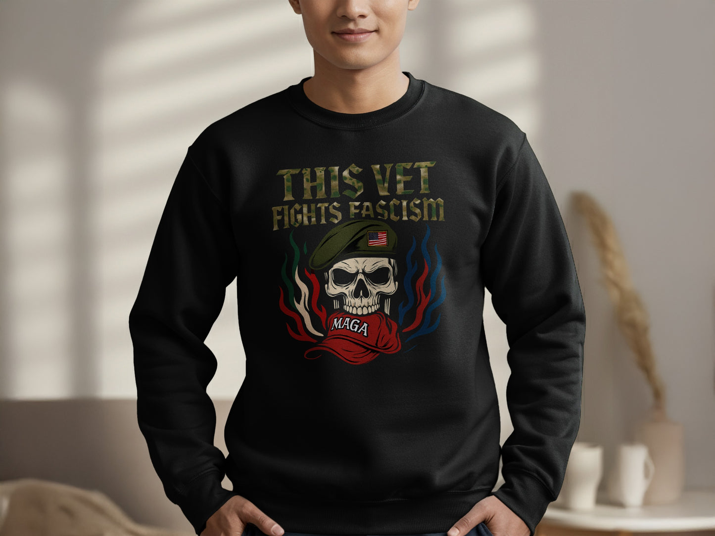 This Vet Fights Fascism Skull Design Sweatshirt Product