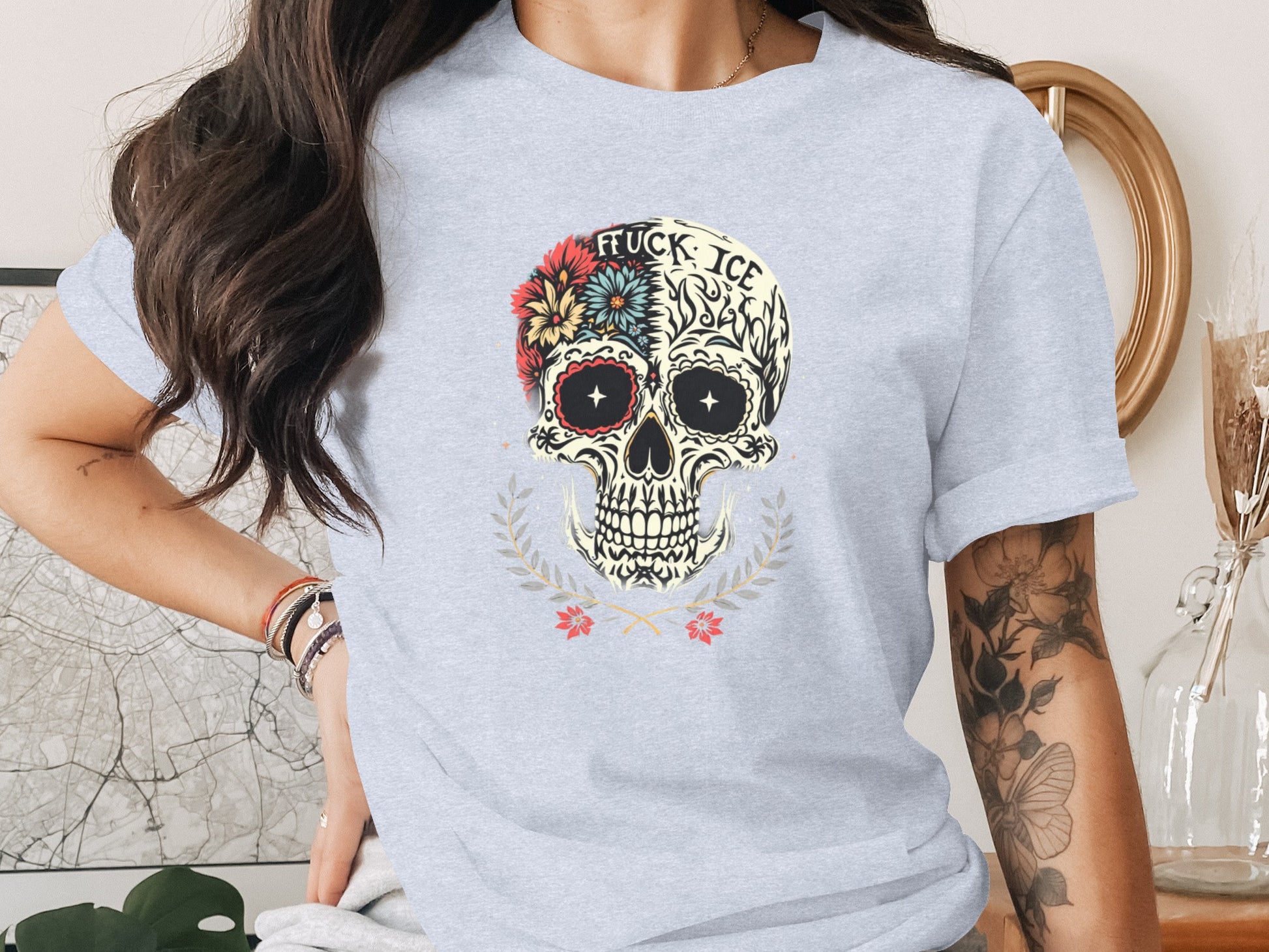 Vibrant Skull Floral Design Graphic T-shirt product