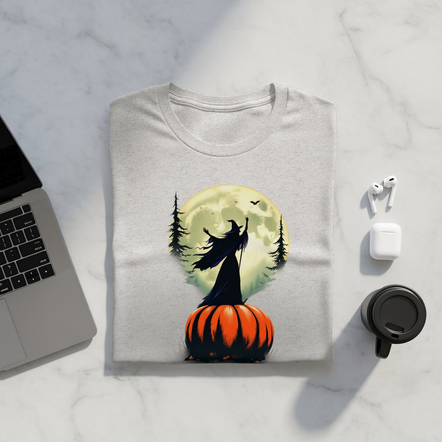 Halloween Witch on Pumpkin Full Moon Scene T-shirt product