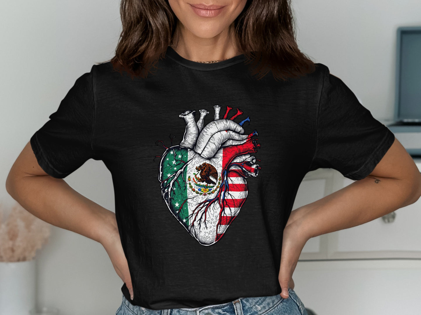 Mexican American Heart Design T-Shirt product