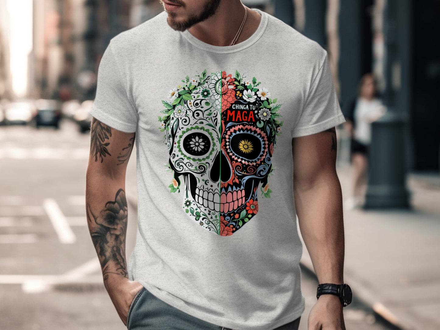 Unique Sugar Skull Design Graphic T-Shirt product