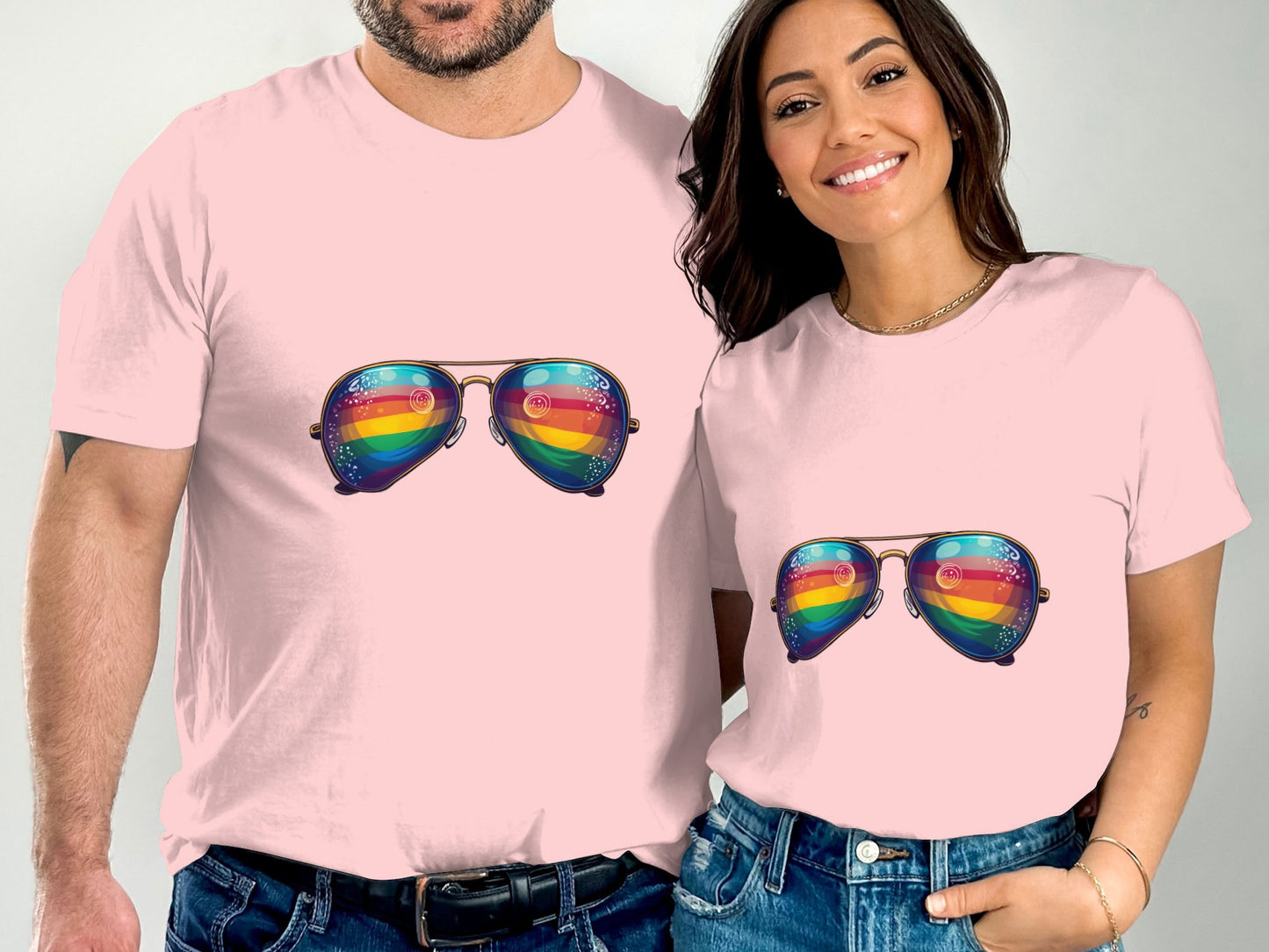Rainbow Sunglasses Graphic on Light Pink Shirt product type