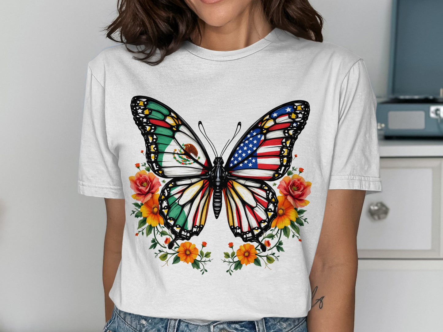 Mexican American Butterfly Floral Graphic Tee product type