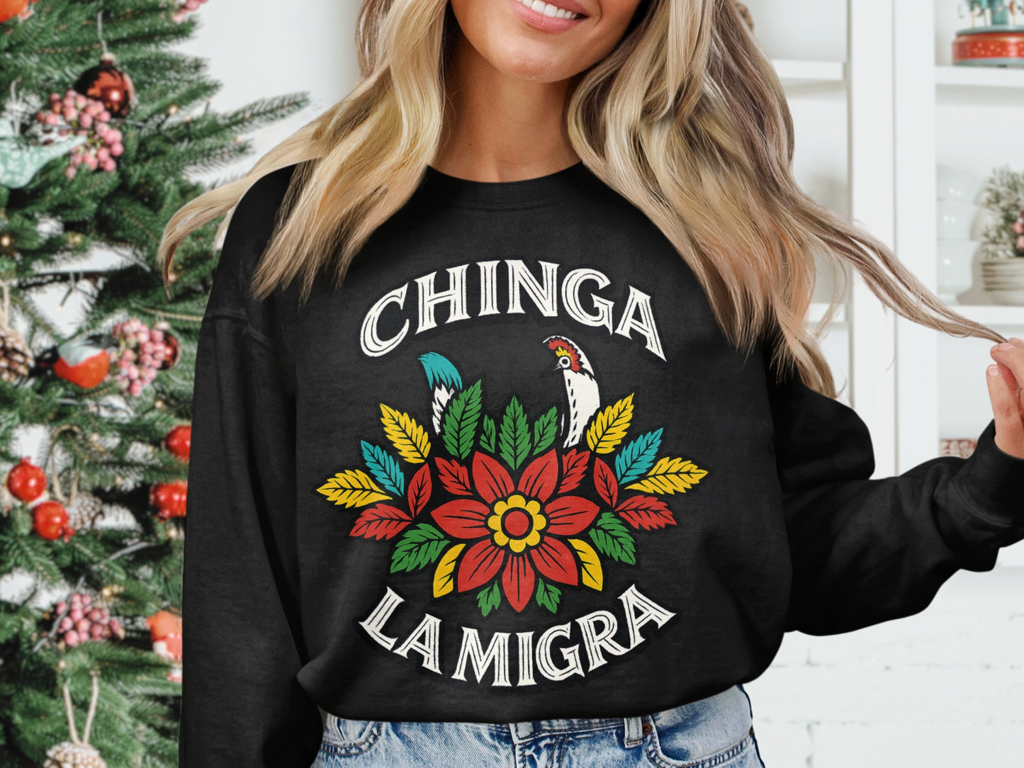 Chinga La Migra Festive Graphic Pullover Sweatshirt product type