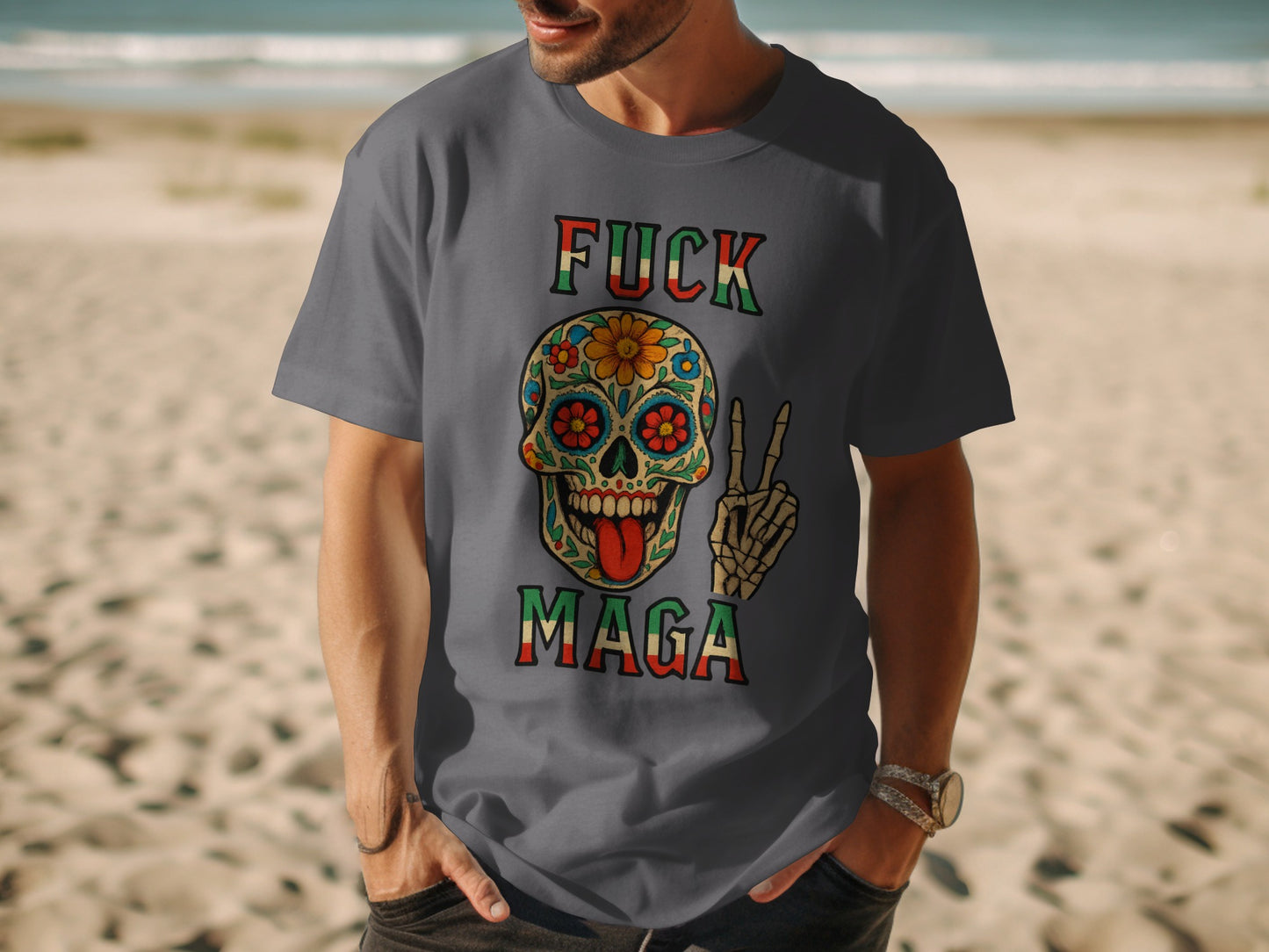 Fuck MAGA Skull and Peace Sign Graphic T-shirt product