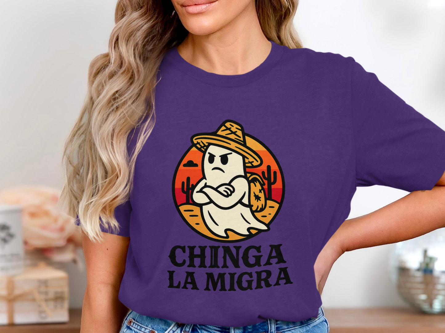 Chinga La Migra Graphic Print Tee Funny Halloween product