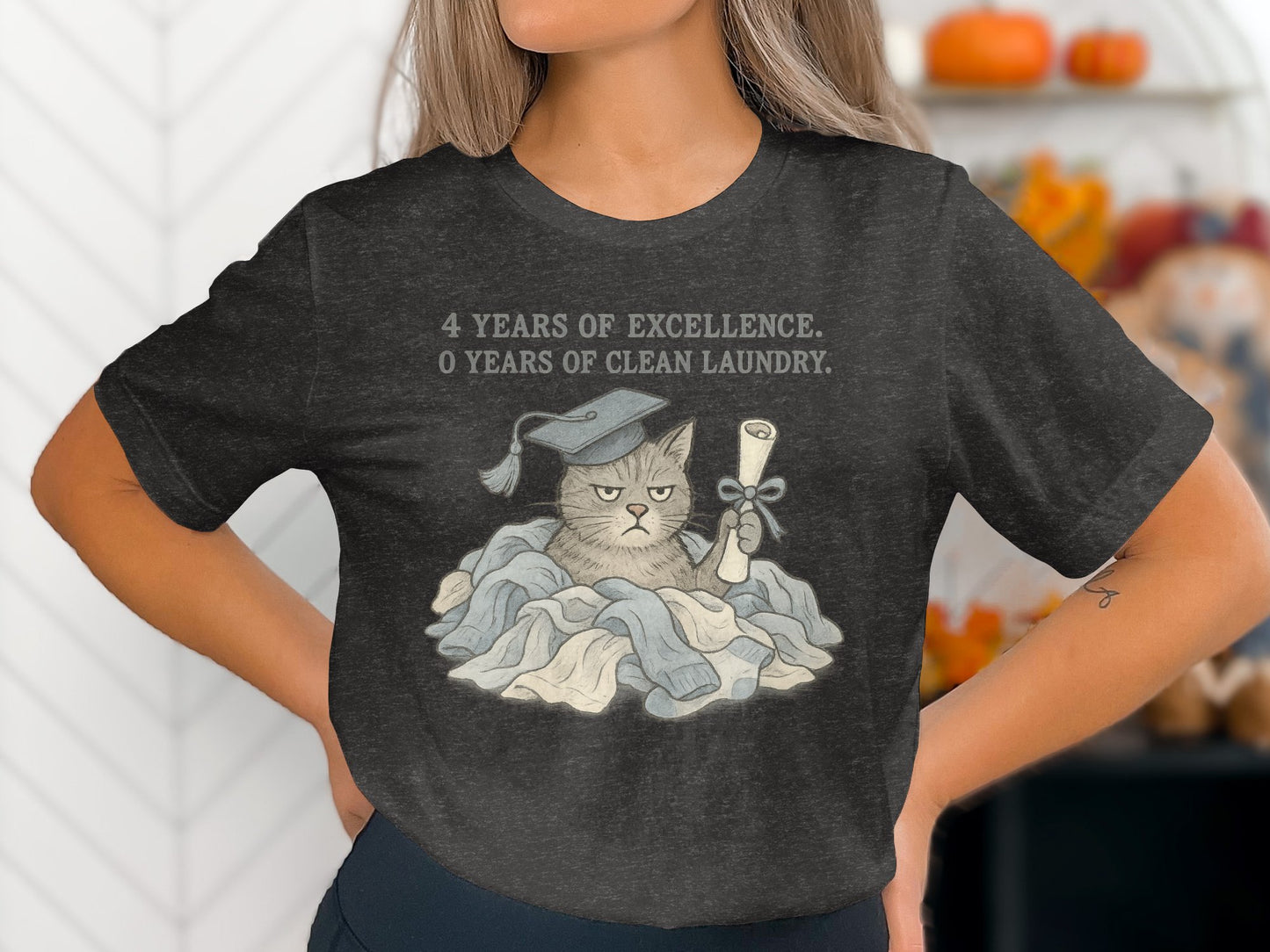 Humorous Cat Graduation Laundry T-Shirt product