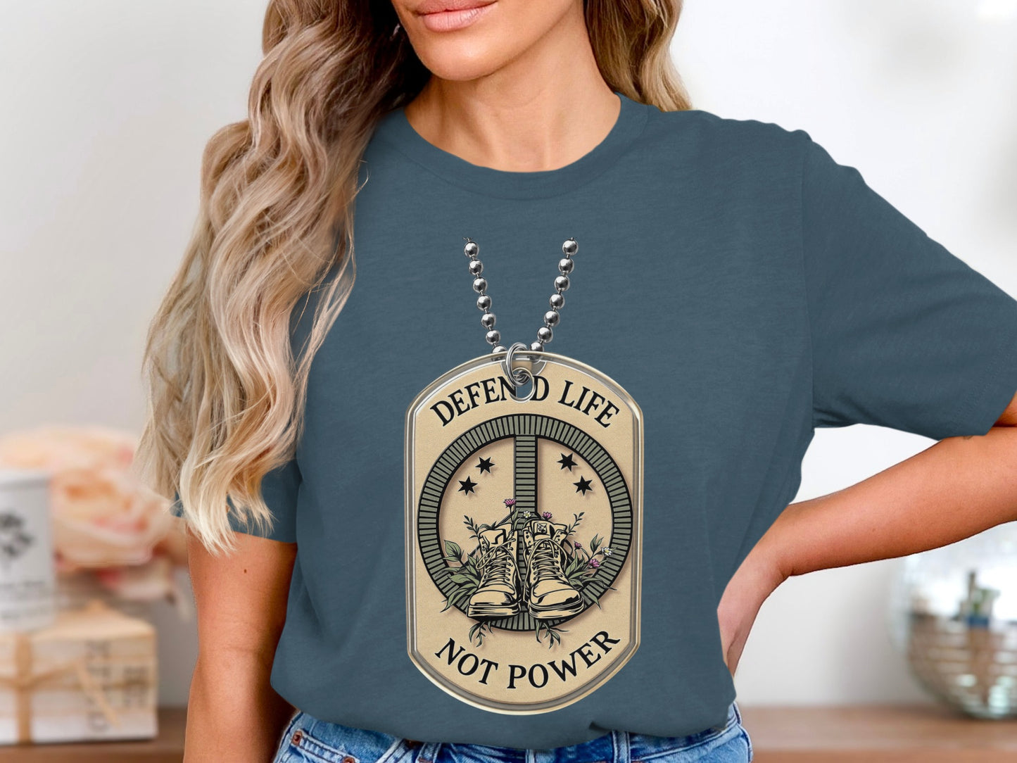 Defend Life Not Power Dog Tag Graphic T-shirt