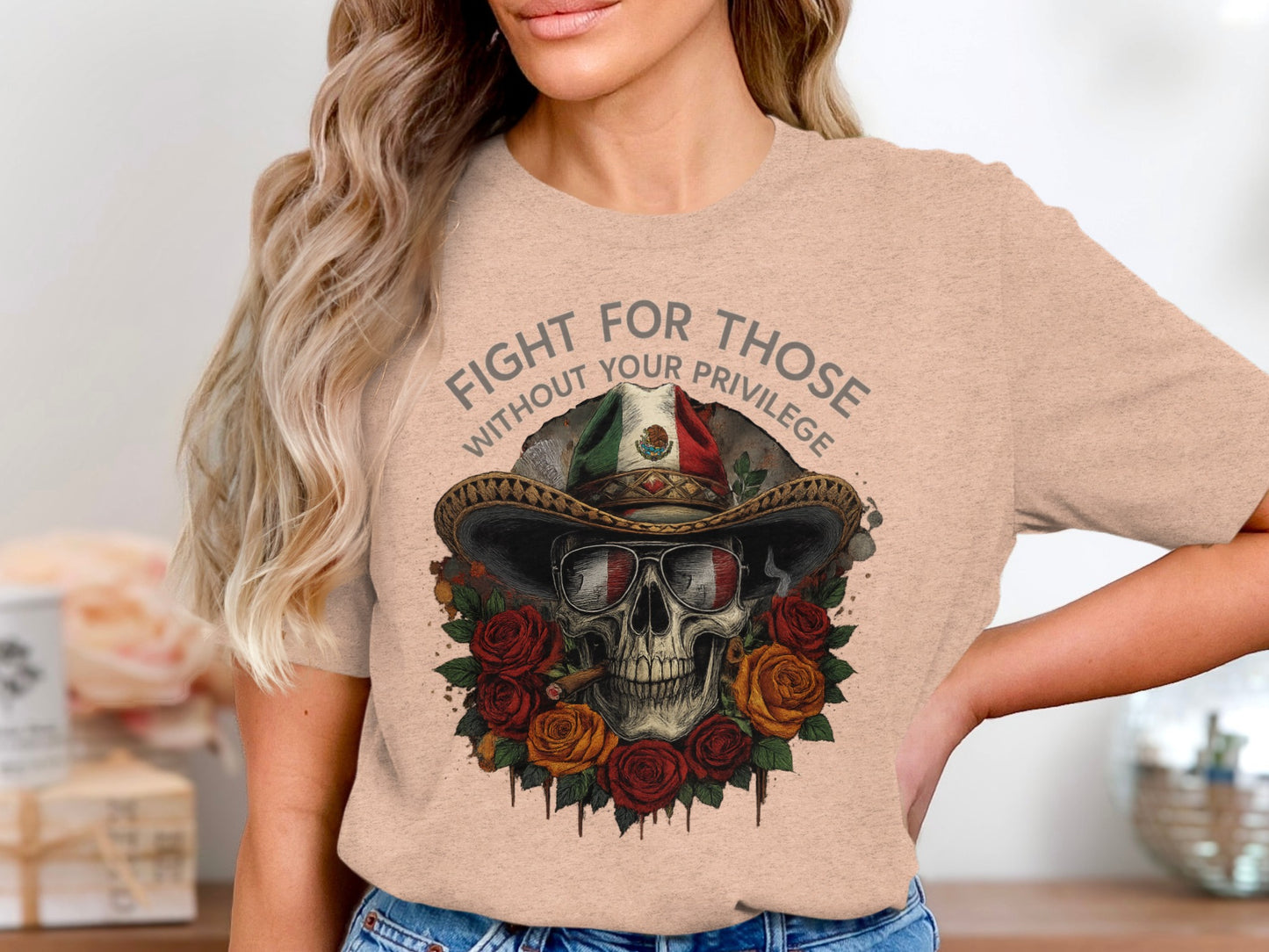Skull Cowboy Hat With Roses Graphic T-Shirt product