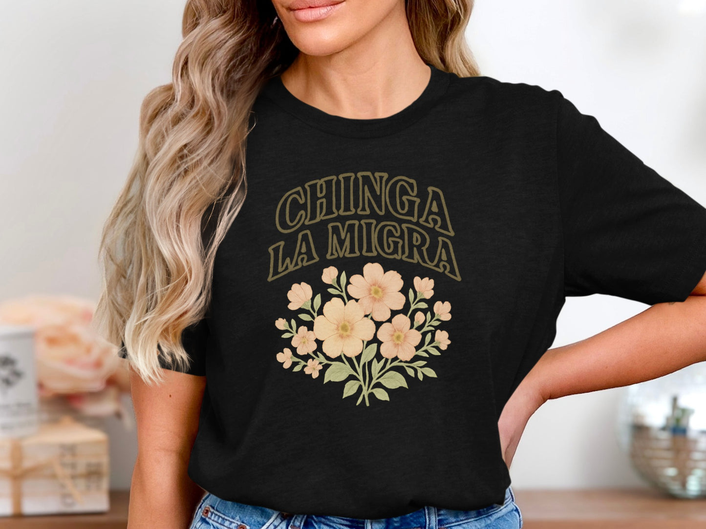 Chinga La Migra Floral Graphic Short Sleeve T-Shirt product