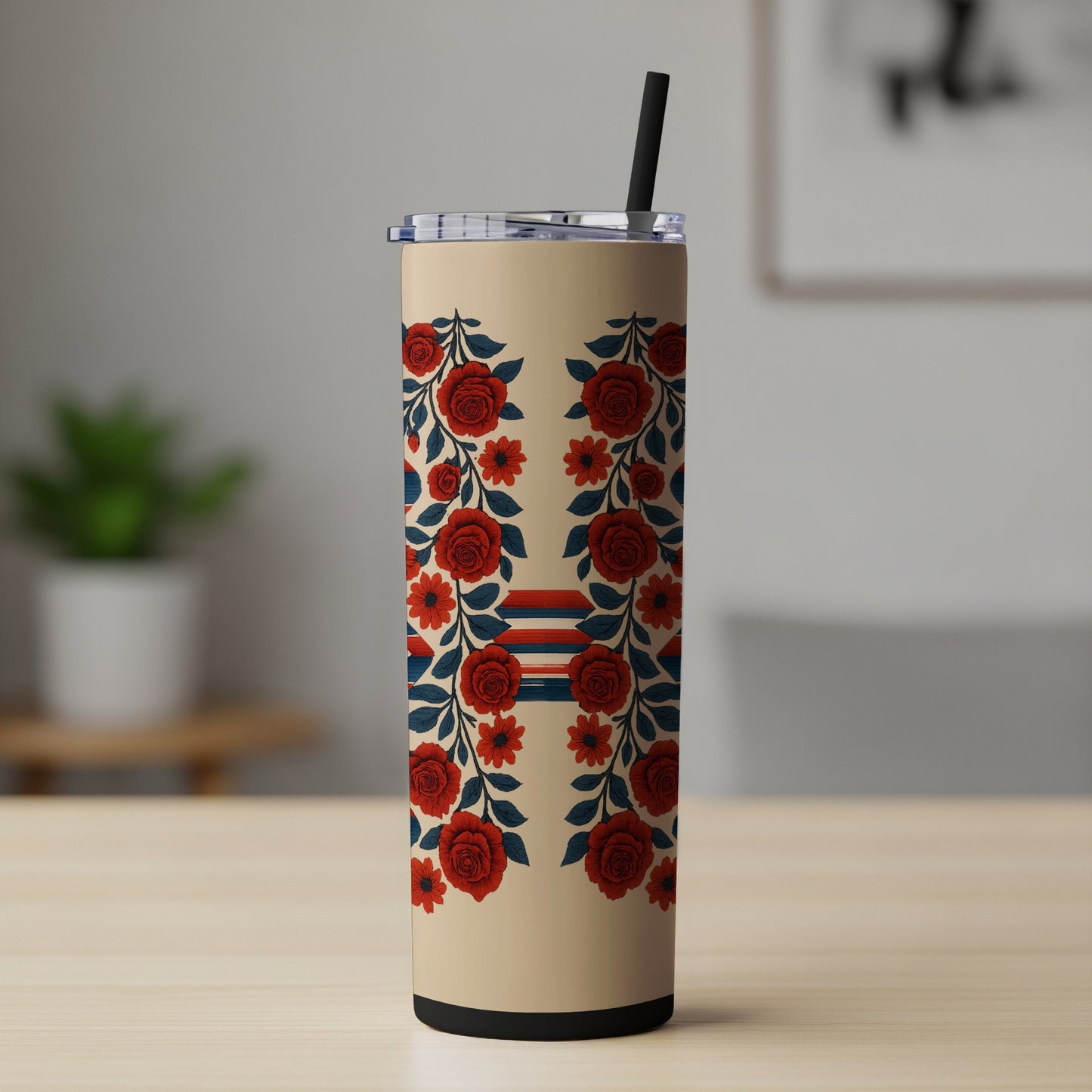 Floral Red and Black Pattern Insulated Drinkware product