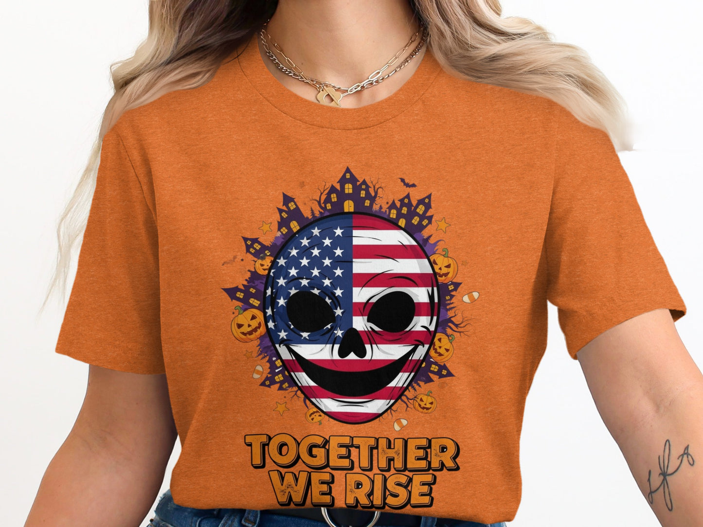 Together We Rise American Flag Skull T-shirt product type