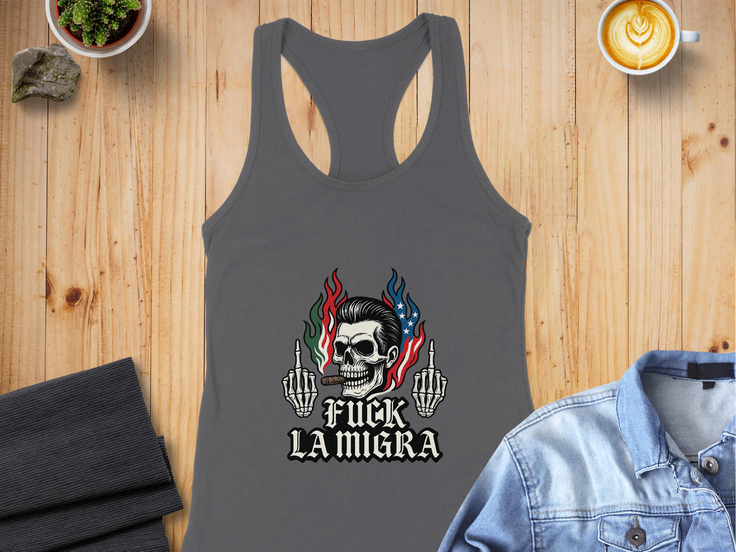 F*** LA MIGRA Skull Graphic Print Racerback product type