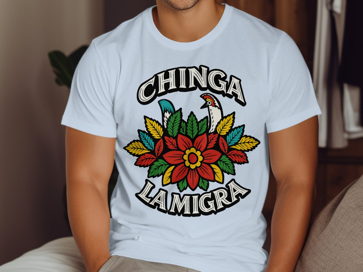 Chinga La Migra Floral Design Graphic Tee product
