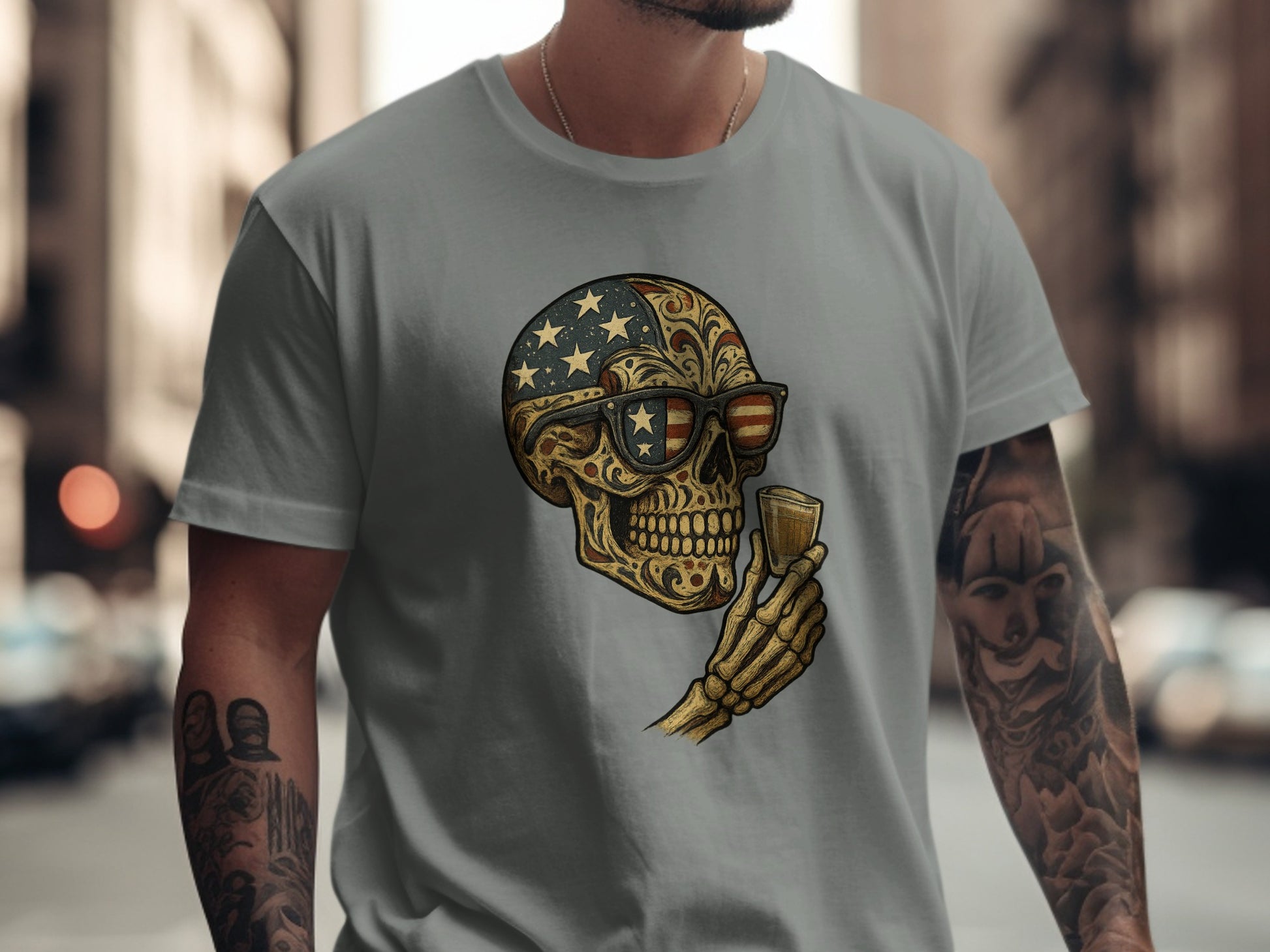 American Skull with Sunglasses Graphic T-Shirt product