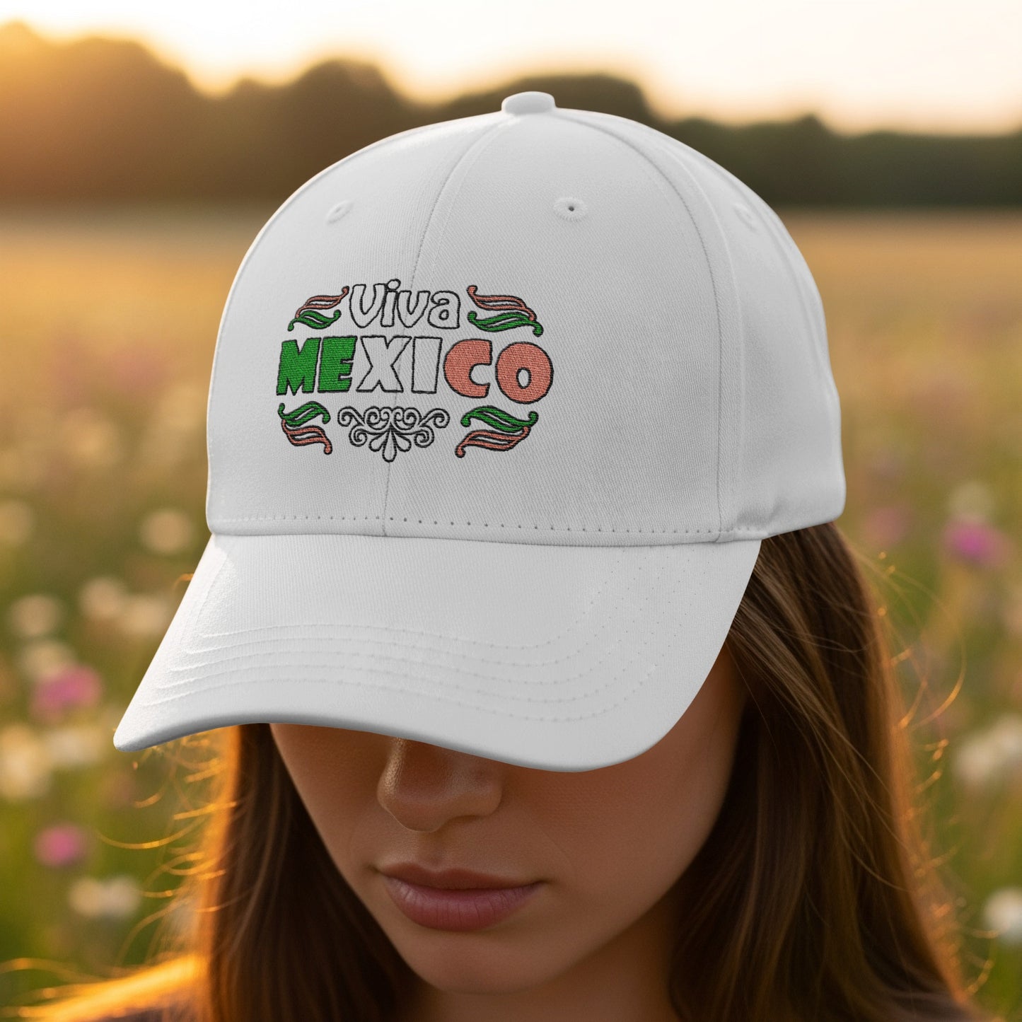 Viva Mexico Embroidered White Baseball Cap product type