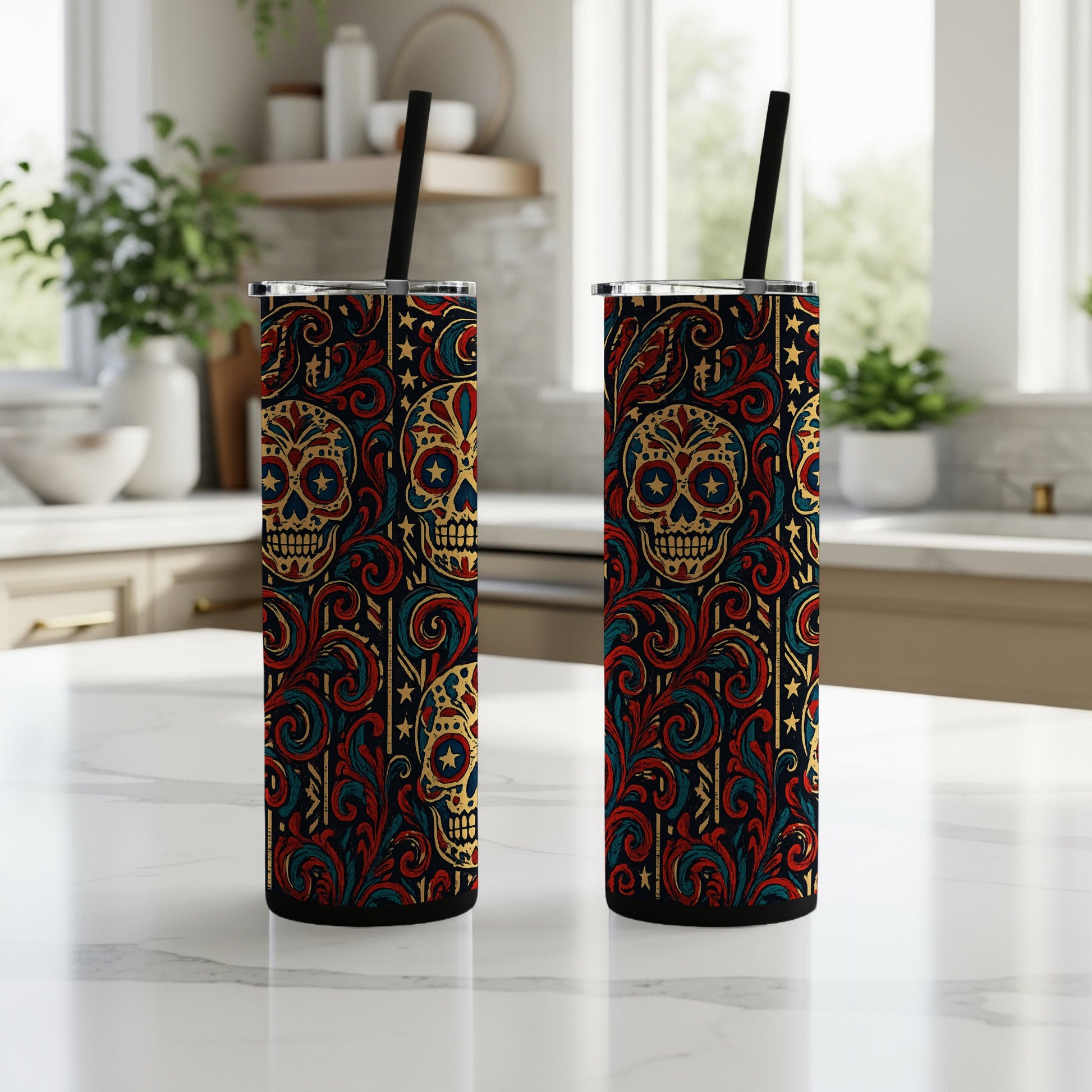 Colorful Skull Design Skinny Tumbler Stunning product