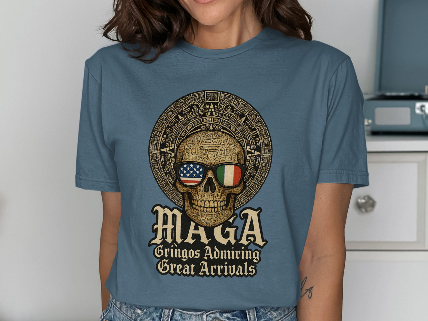 Gringos Admiring Great Arrivals Skull Graphic T-Shirt