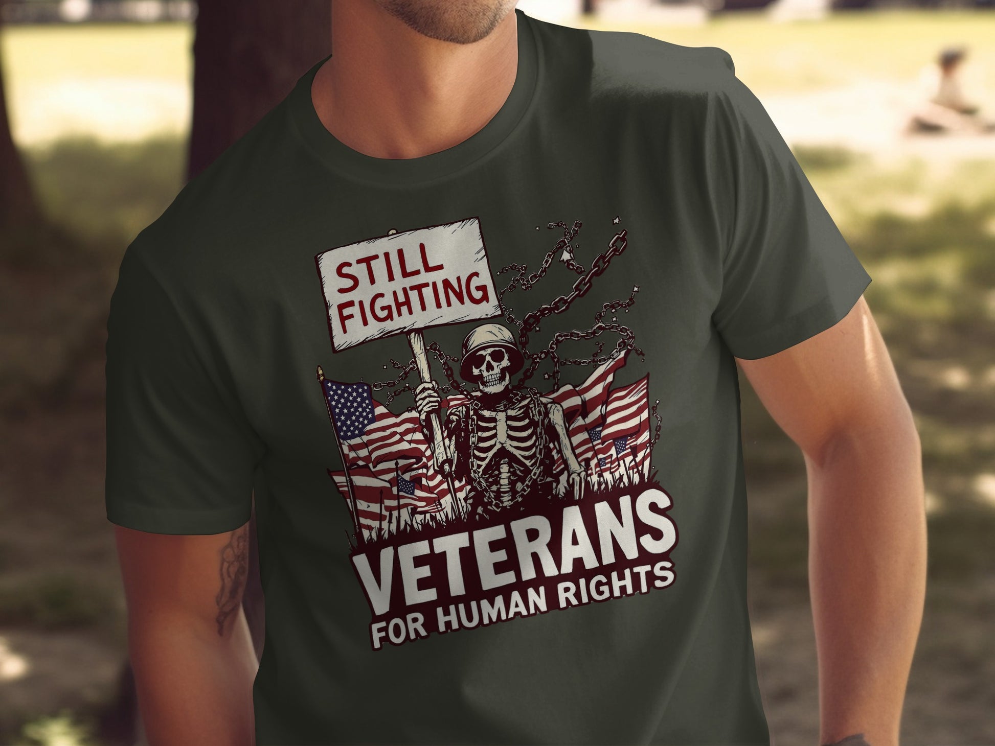 Still Fighting Skeleton American Veterans T-shirt
