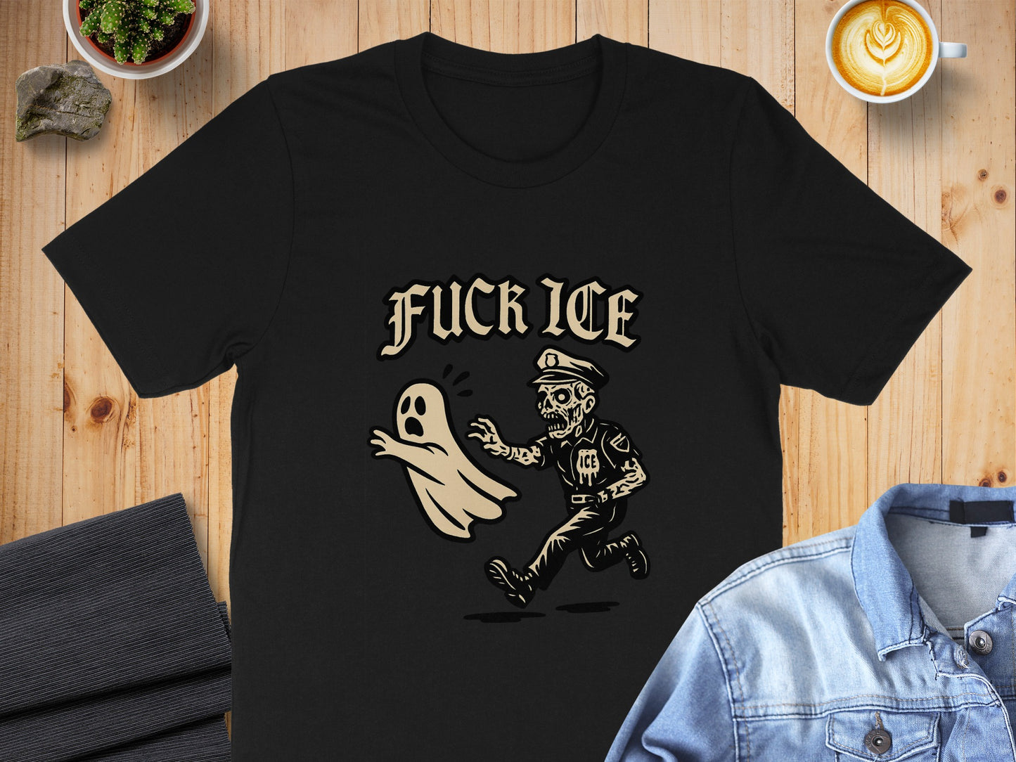 Skeleton Police Officer Chasing Ghost Graphic T-Shirt product