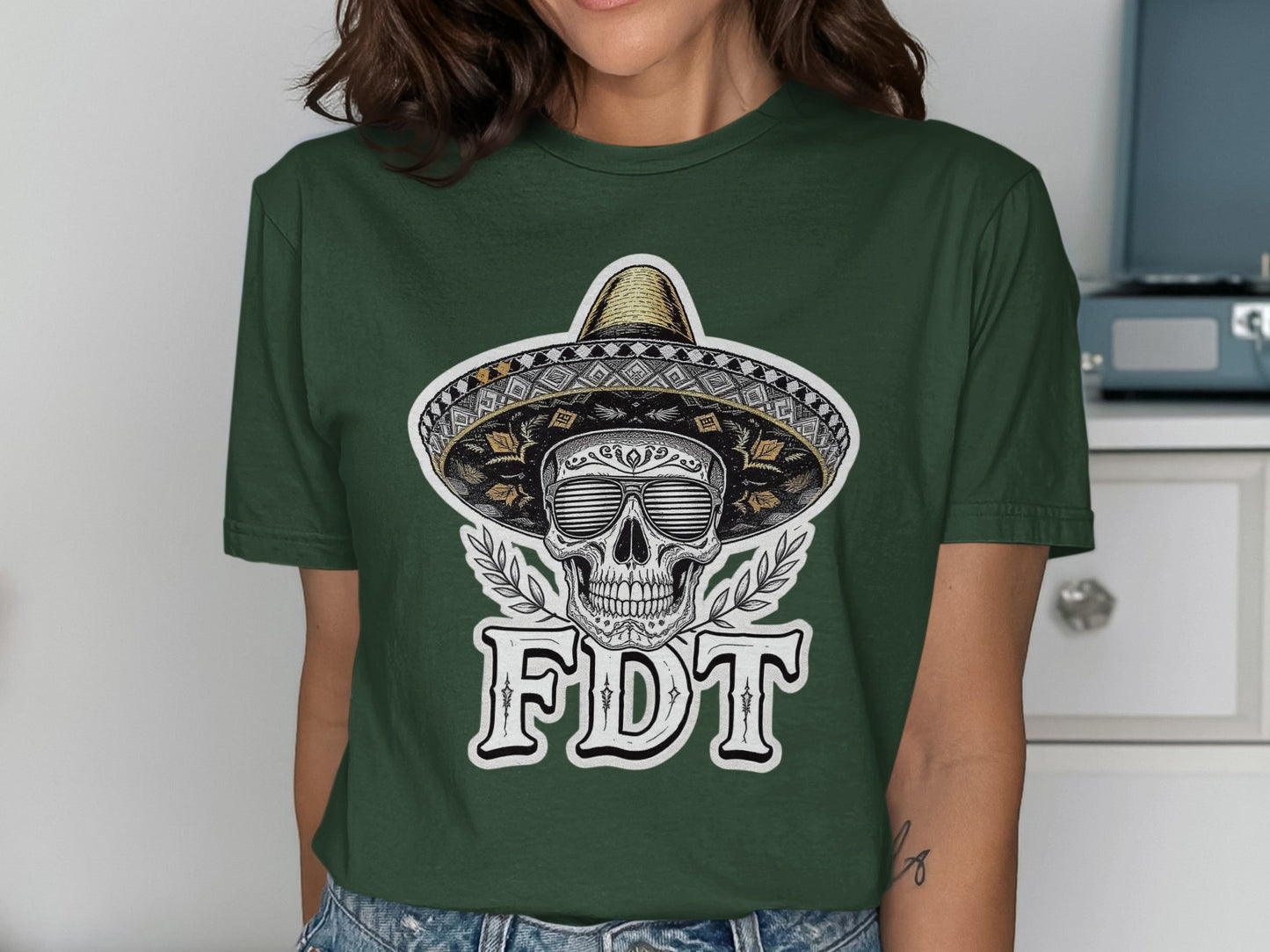 Day of the Dead Skull in Hat Graphic T-Shirt product type