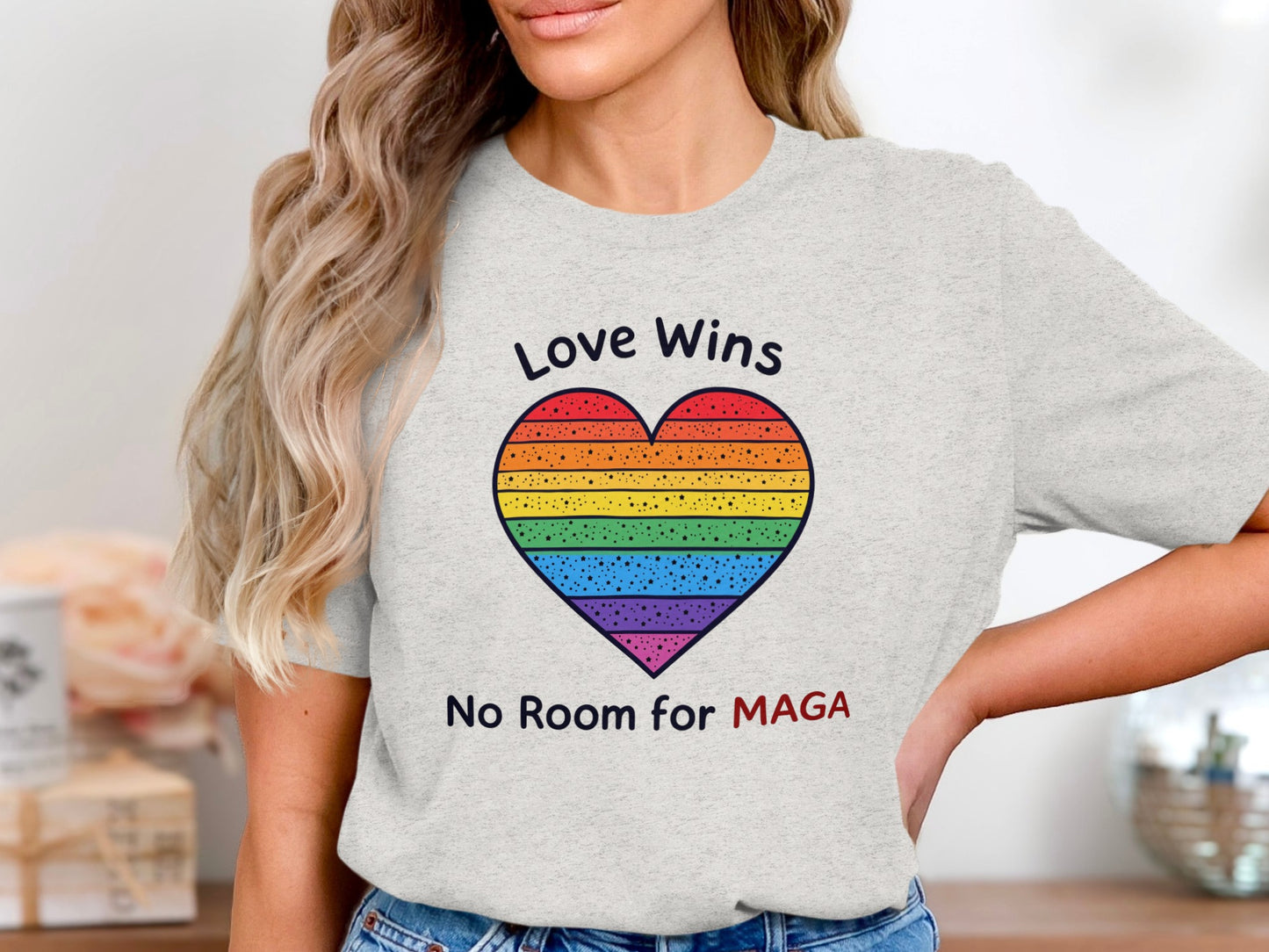Love Wins Rainbow Heart No Room for MAGA Shirt