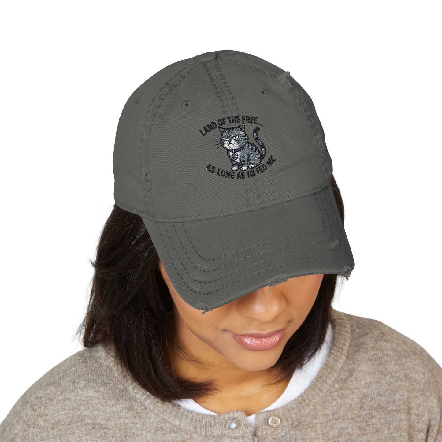 4th of July Hat Distressed Cat Dad Hat with Embroidery | Casual Fashion, Gifts for Cat Lovers, Outdoor Style, Father's Day, Everyday Wear