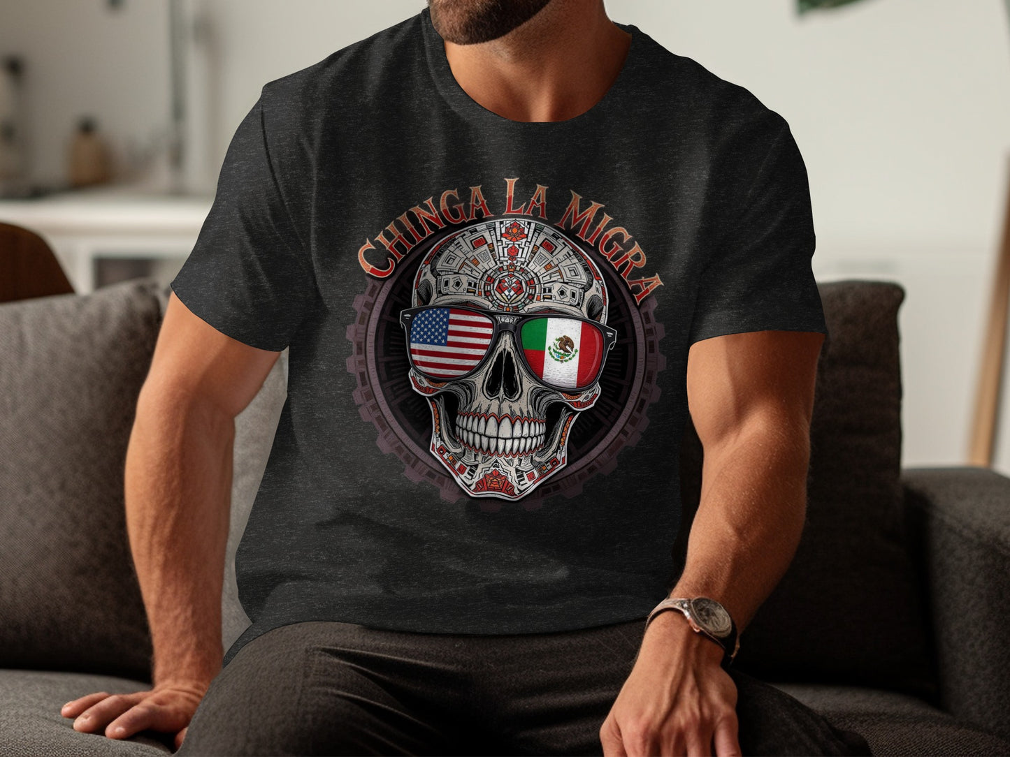 Chinga La Migra Skull Design Mens T-Shirt product