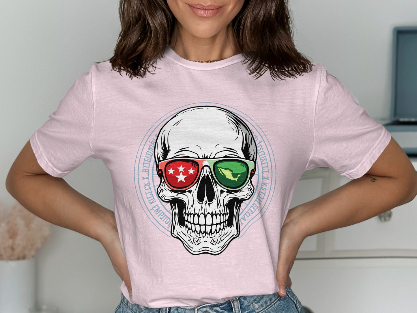 Graphic Skull Design Pink T-Shirt Casual Wear product