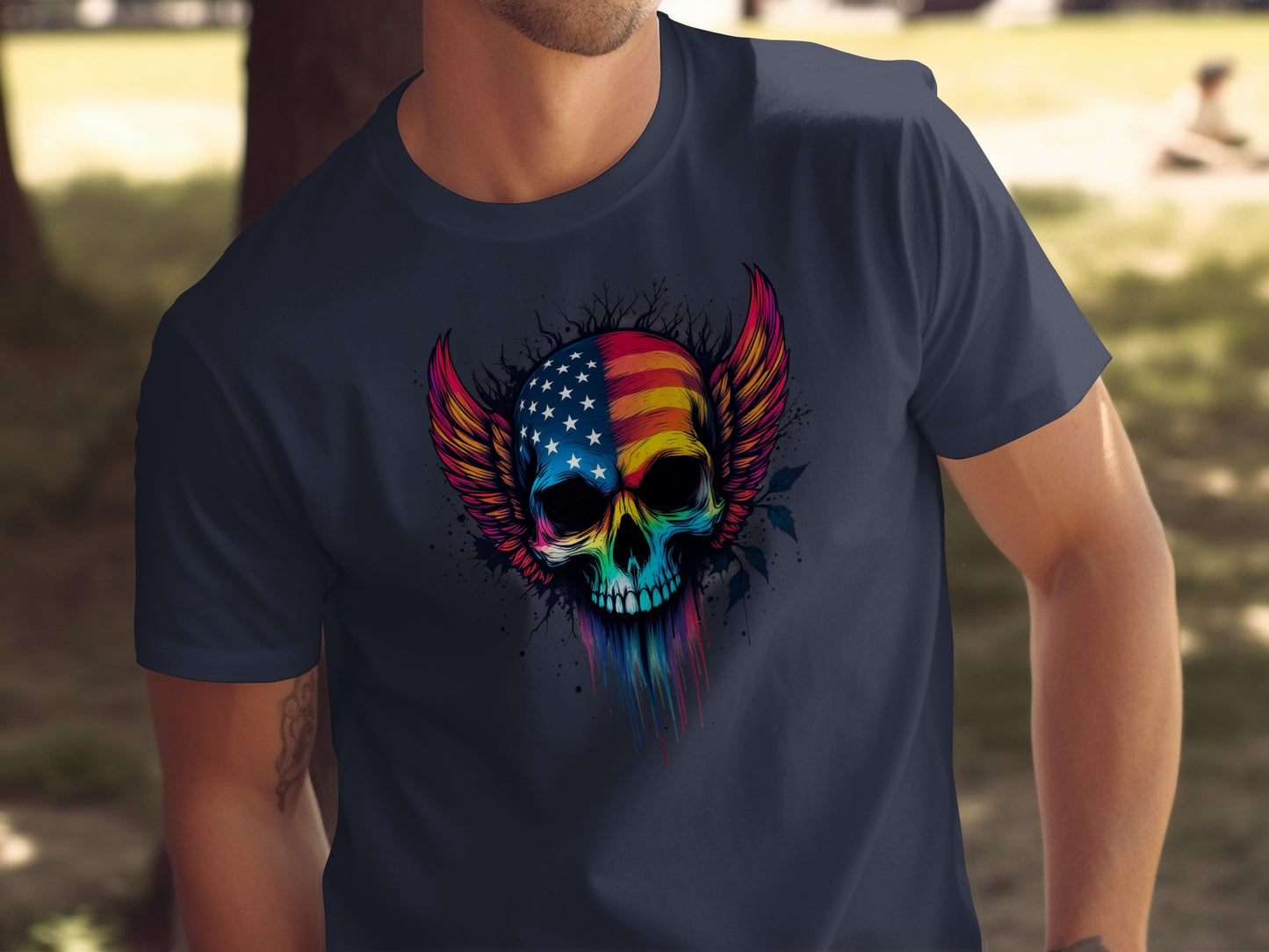 American Flag Skull with Wings Graphic T-Shirt product type
