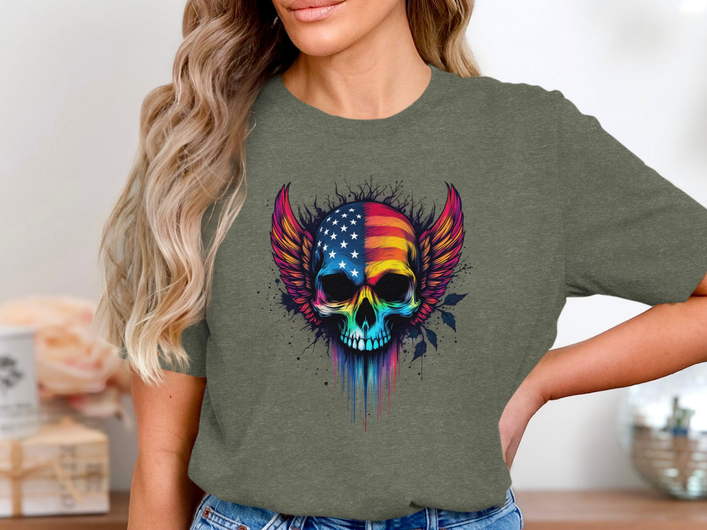 USA Flag Winged Skull Design Women's T-Shirt product type