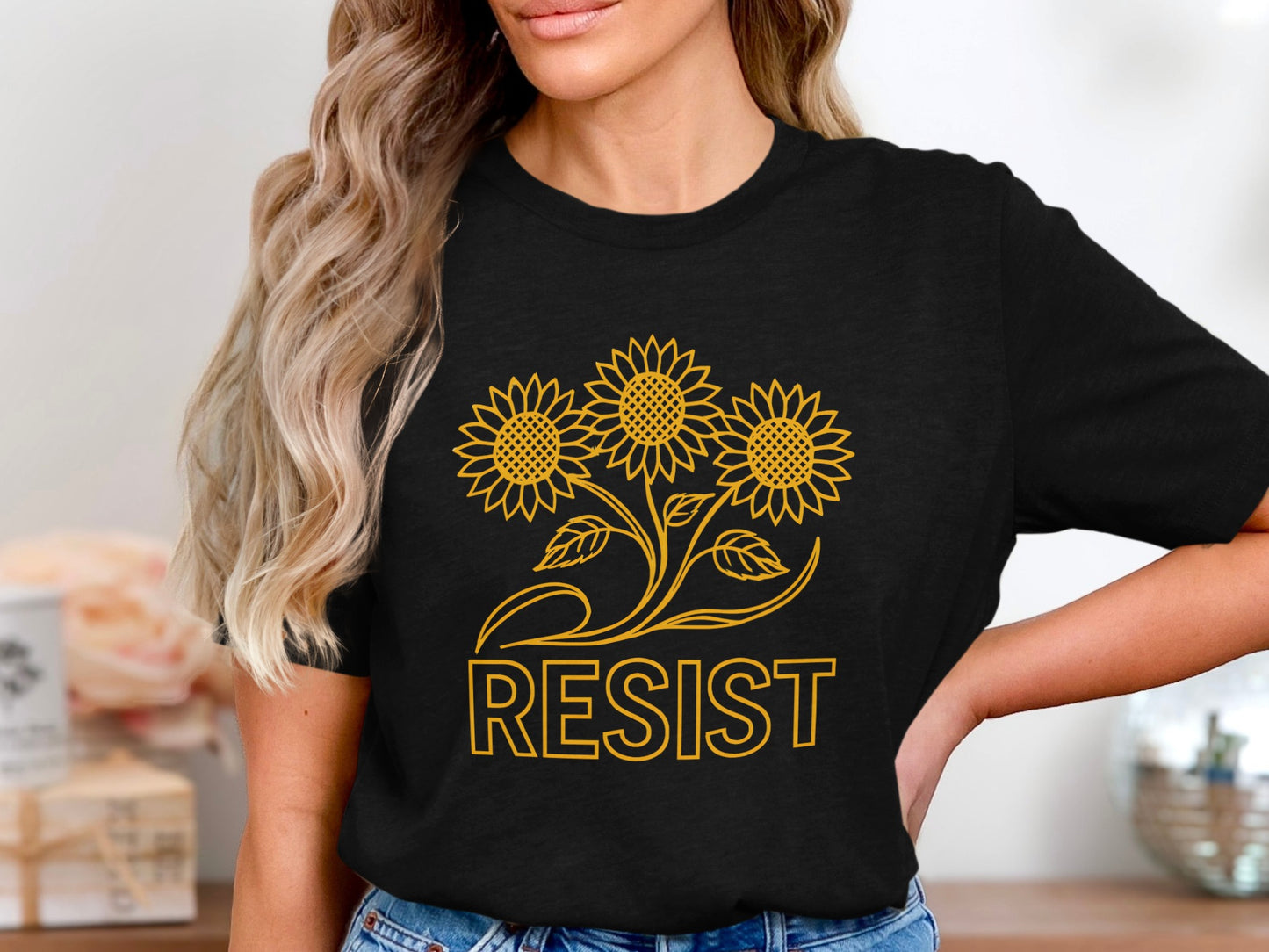 Sunflower Resist Graphic Print Black T-shirt product