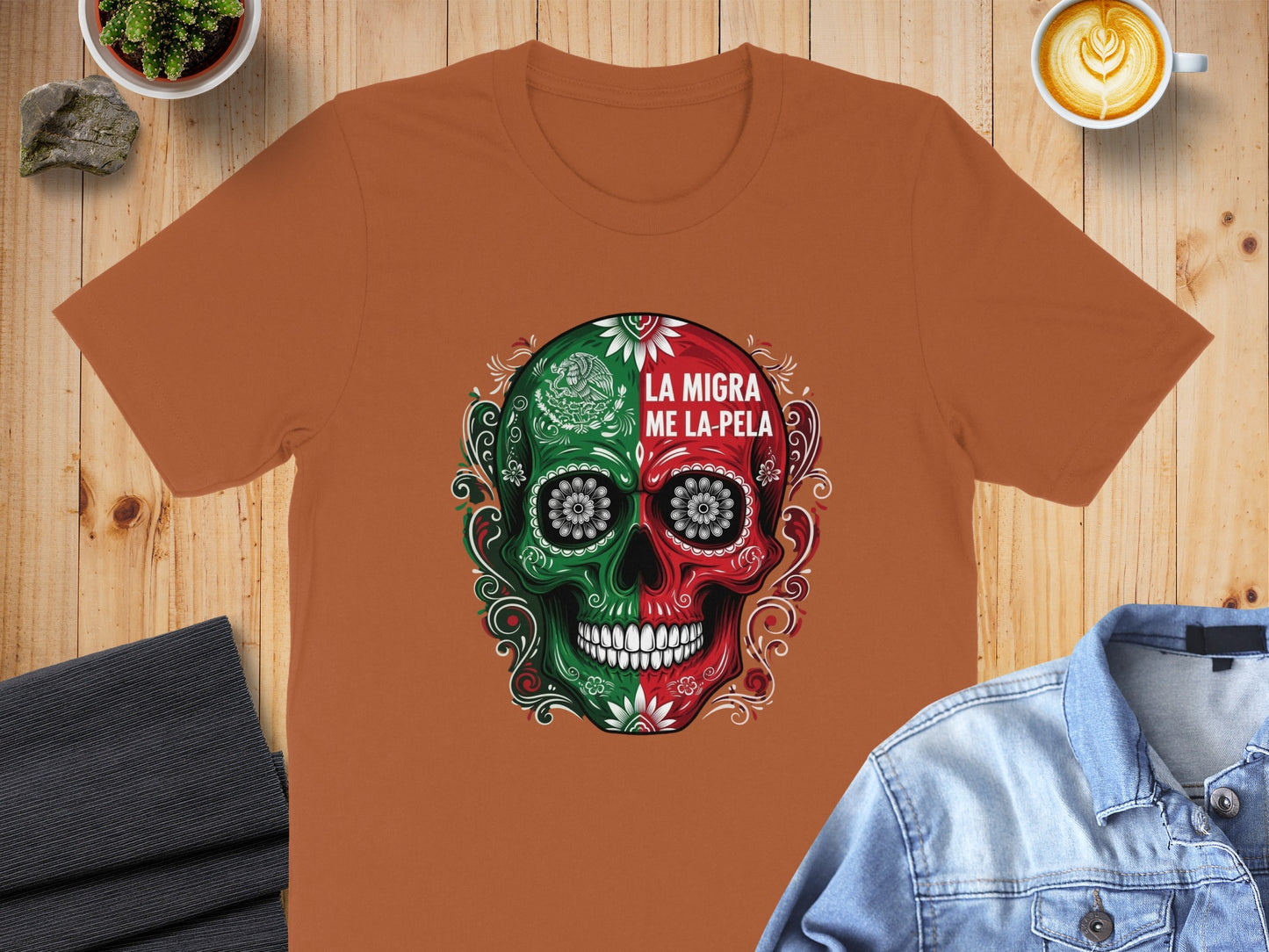 La Migra Me La Pela Skull Graphic Shirt product type