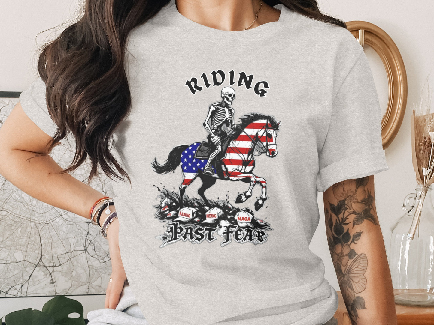 Riding Fast Fear Skeleton with USA Flag Design Product Type
