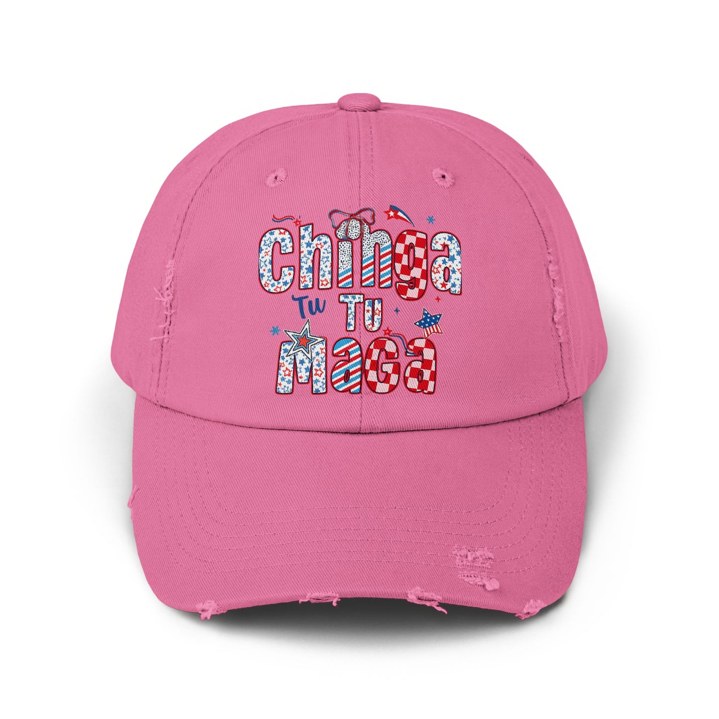 Chinga Tu MAGA Pink Distressed Embroidered Hat product type