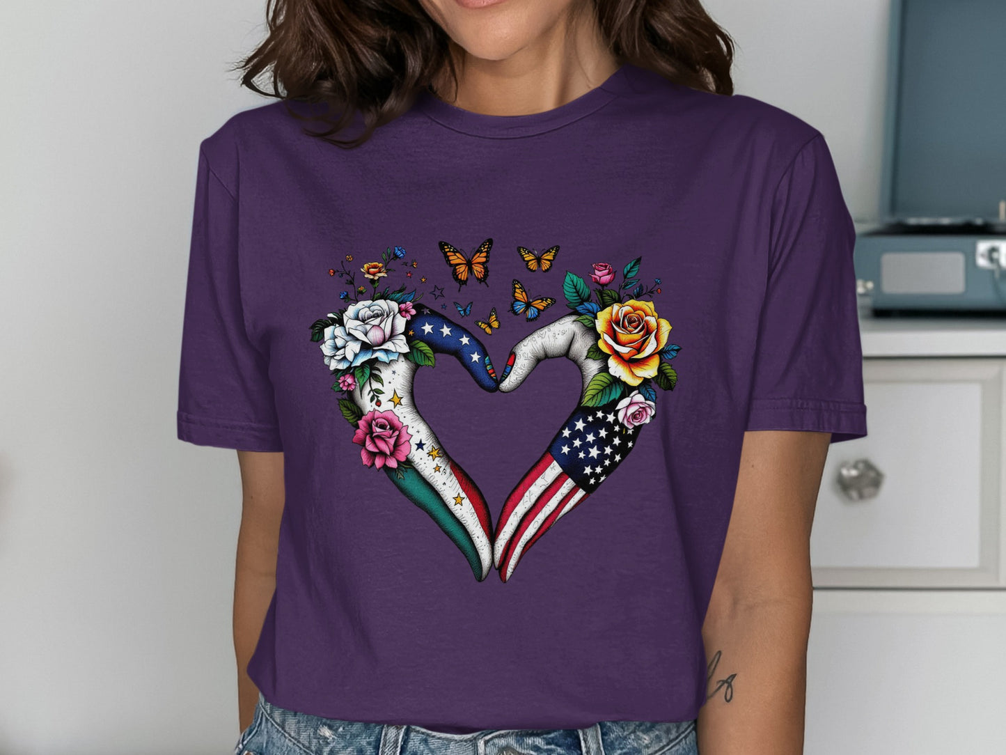 Butterflies and Roses Heart Shape T-Shirt product type