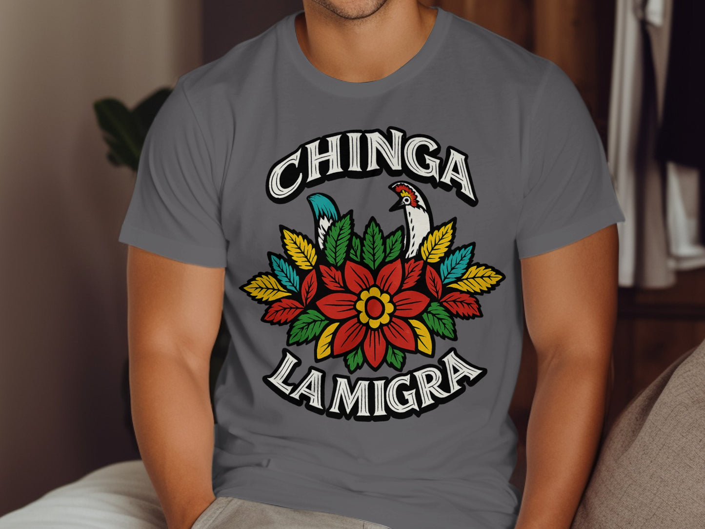 Vibrant Chinga La Migra Floral Statement T-shirt product type