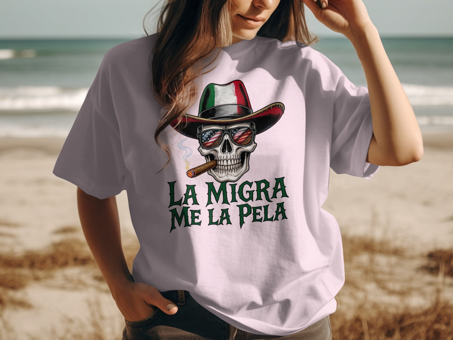 La Migra Me La Pela Skull Design T-shirt product type