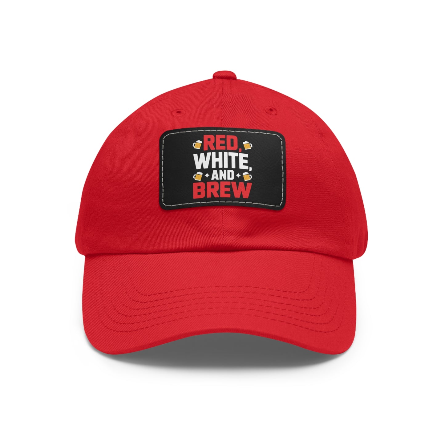 Red White and Brew Dad Hat with Leather Patch - Perfect for Beer Lovers