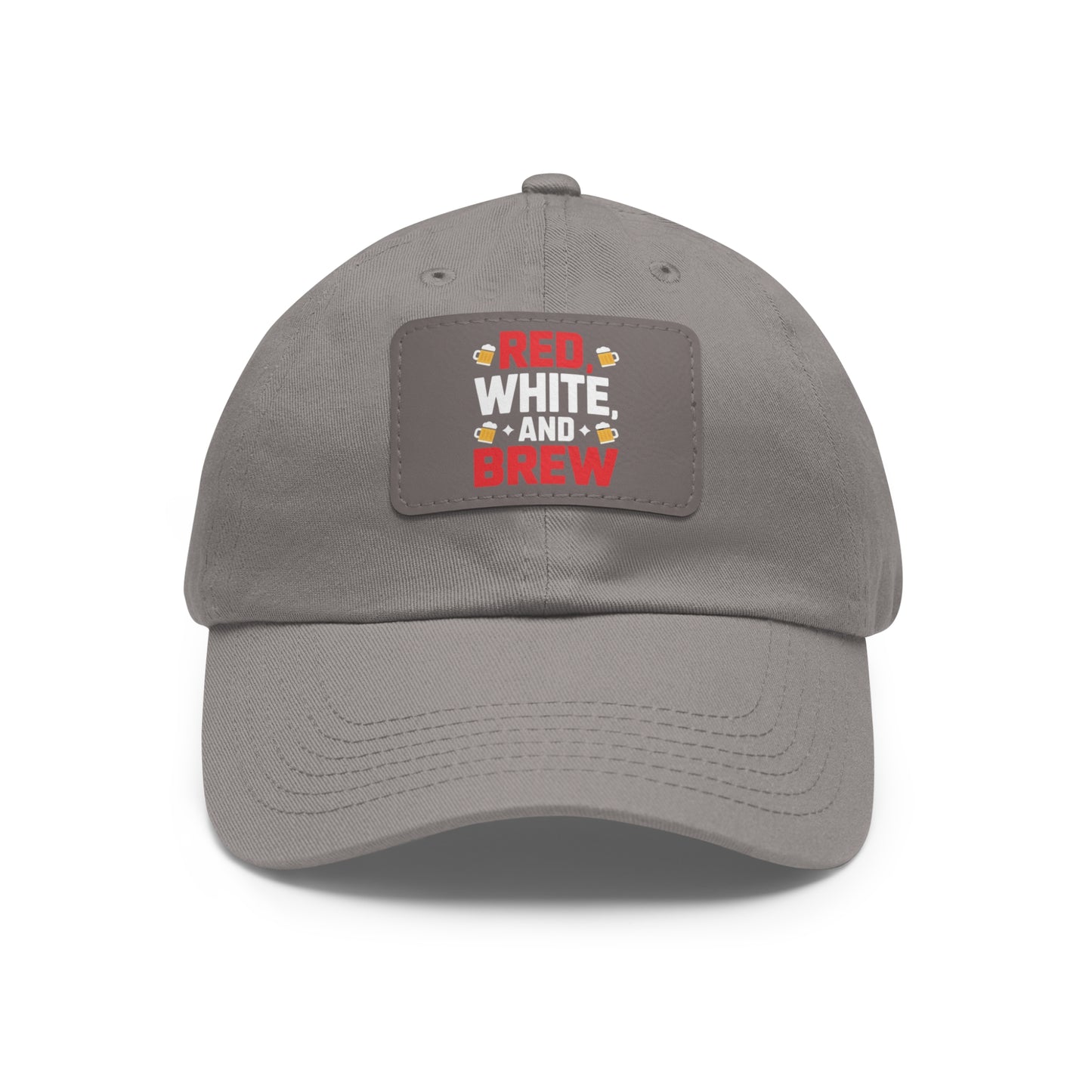 Red White and Brew Dad Hat with Leather Patch - Perfect for Beer Lovers