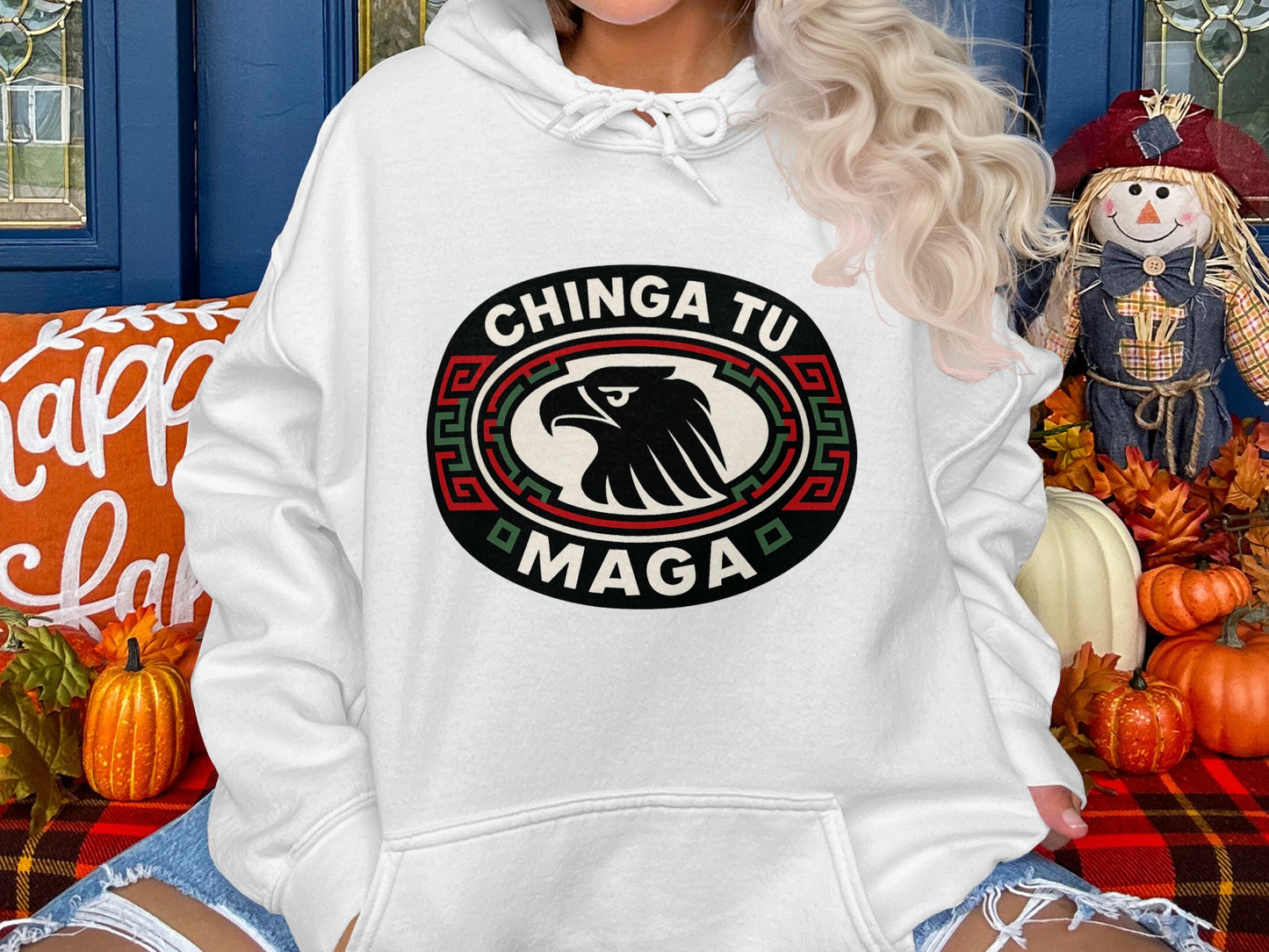 Chinga Tu Maga Graphic White Hoodie Casual product