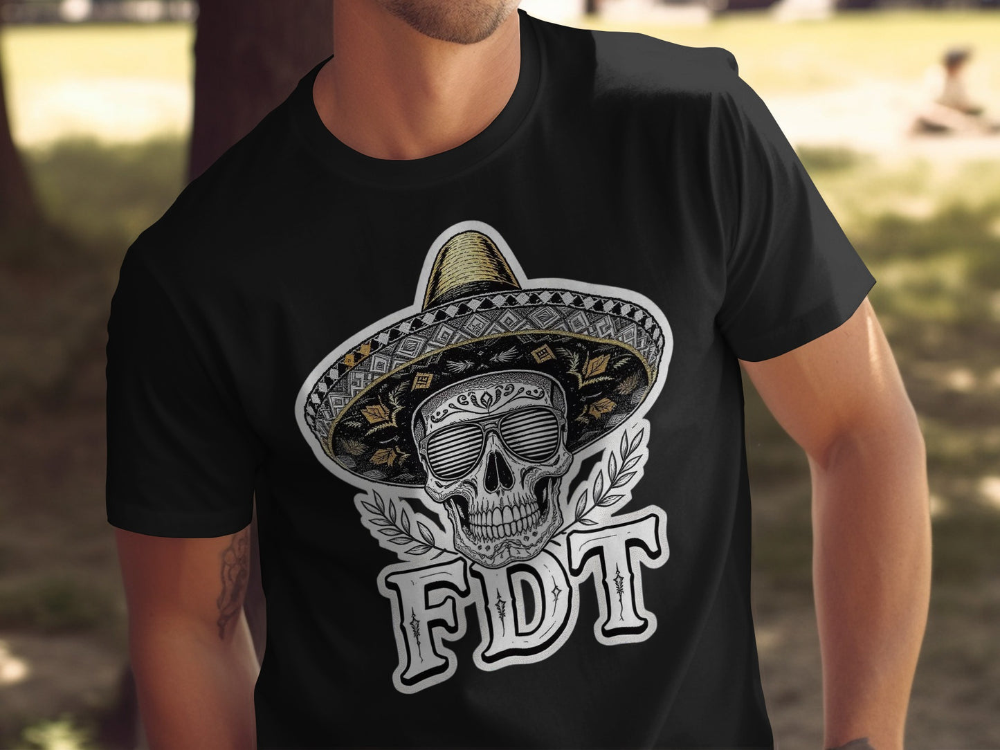 Skull with Hat and FDT Text Black T-shirt product type