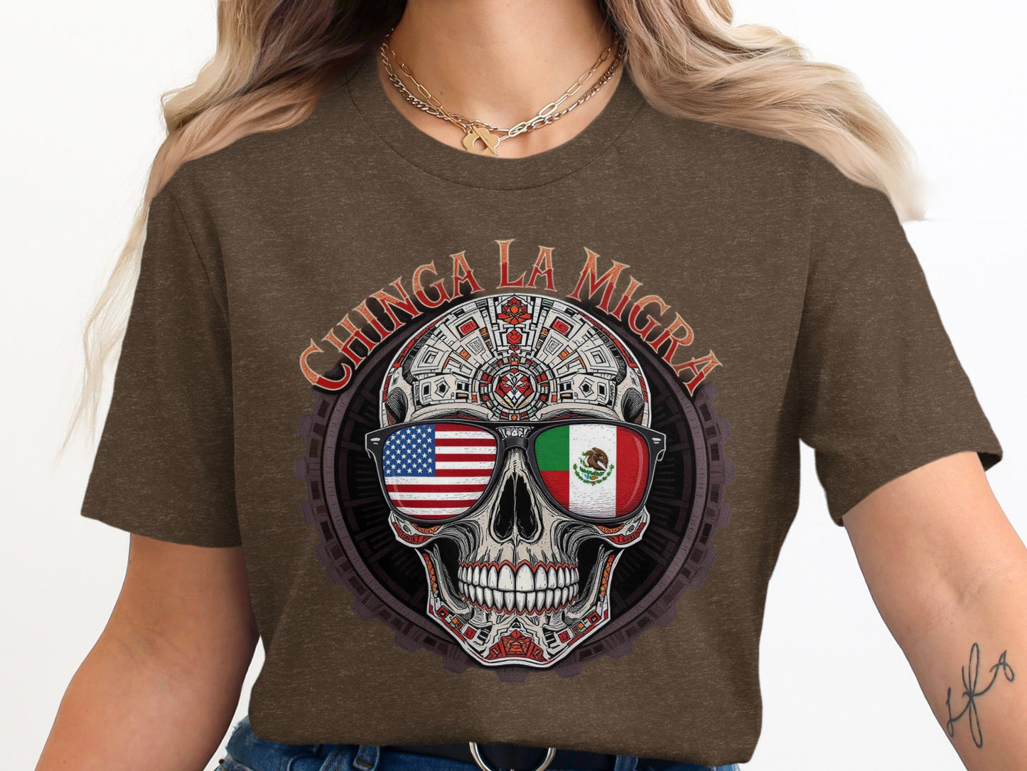Chinga La Migra Skull Design Graphic T-Shirt product type