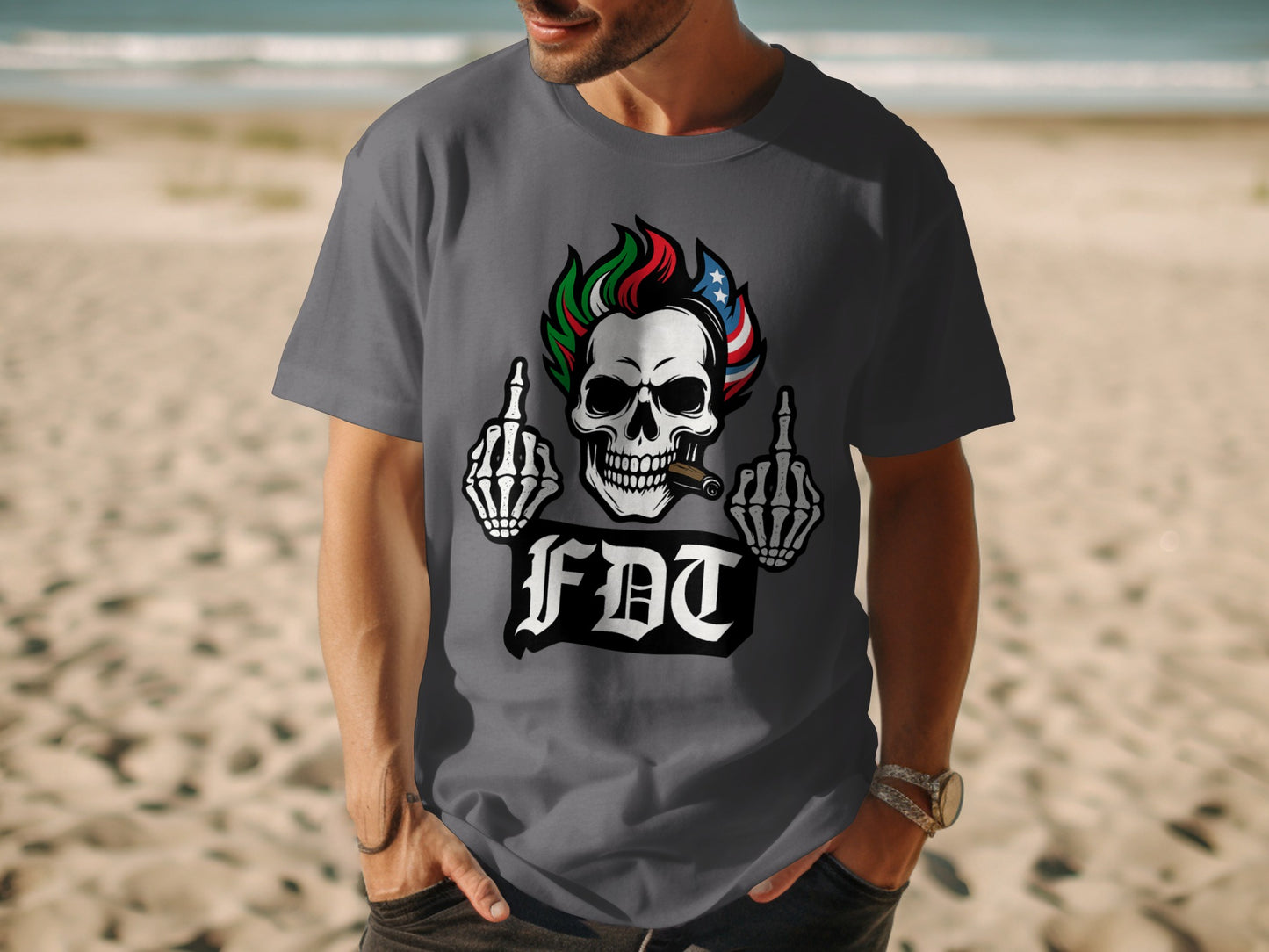 Skull With Colorful Hair FDT Hand Gesture Shirt product type