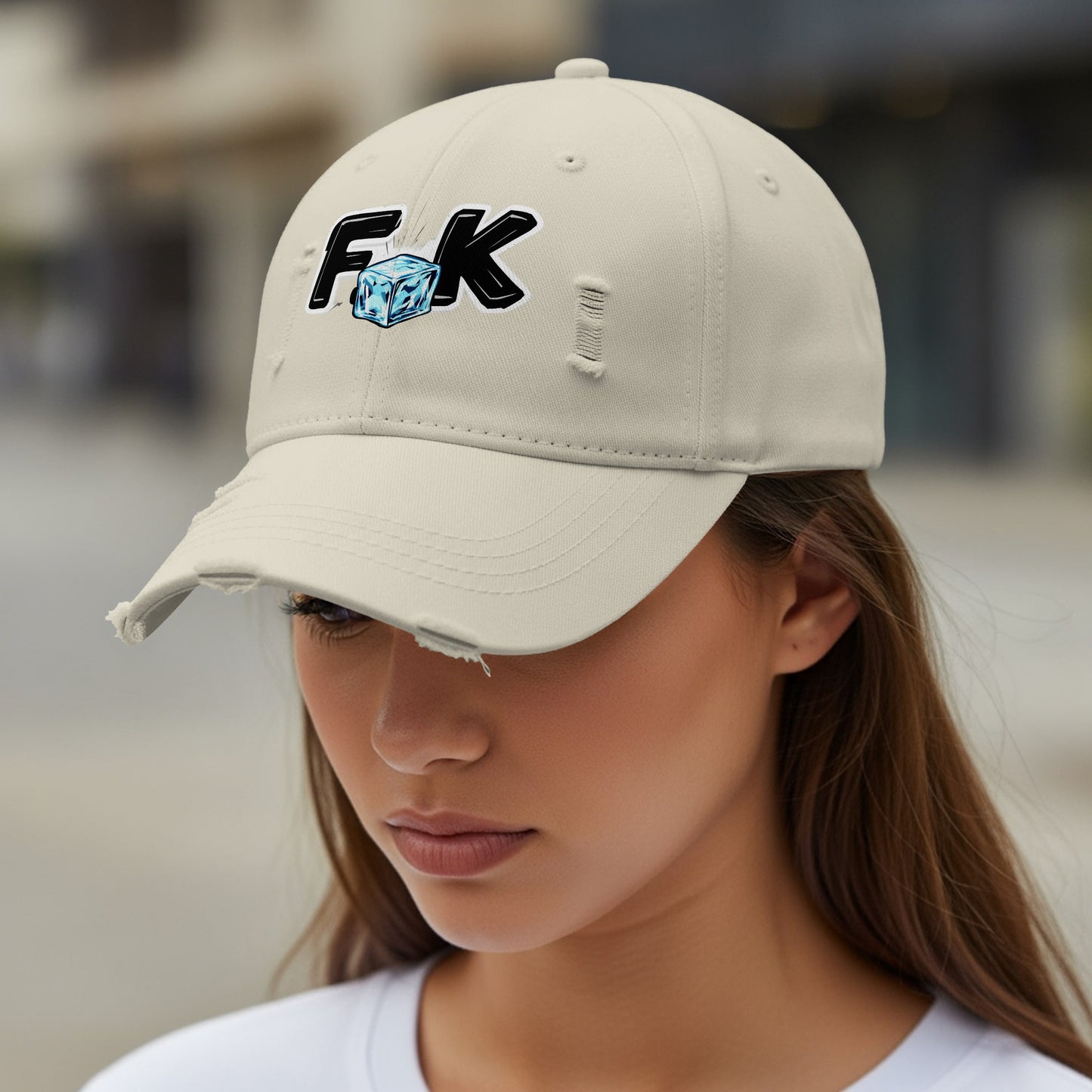 Distressed Cap with FK Ice Cube Embroidery Hat product type