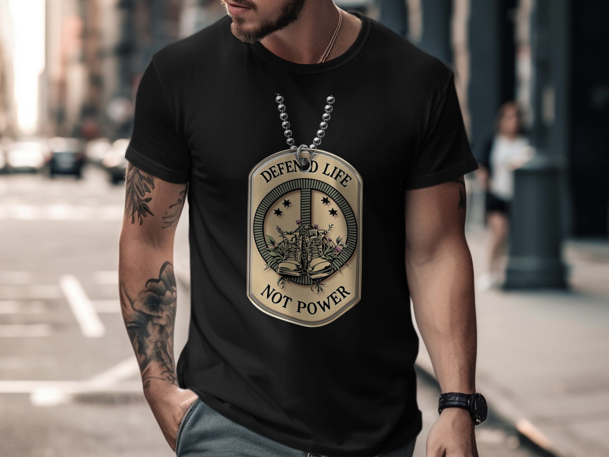 Defend Life Not Power Dog Tag Graphic T-shirt