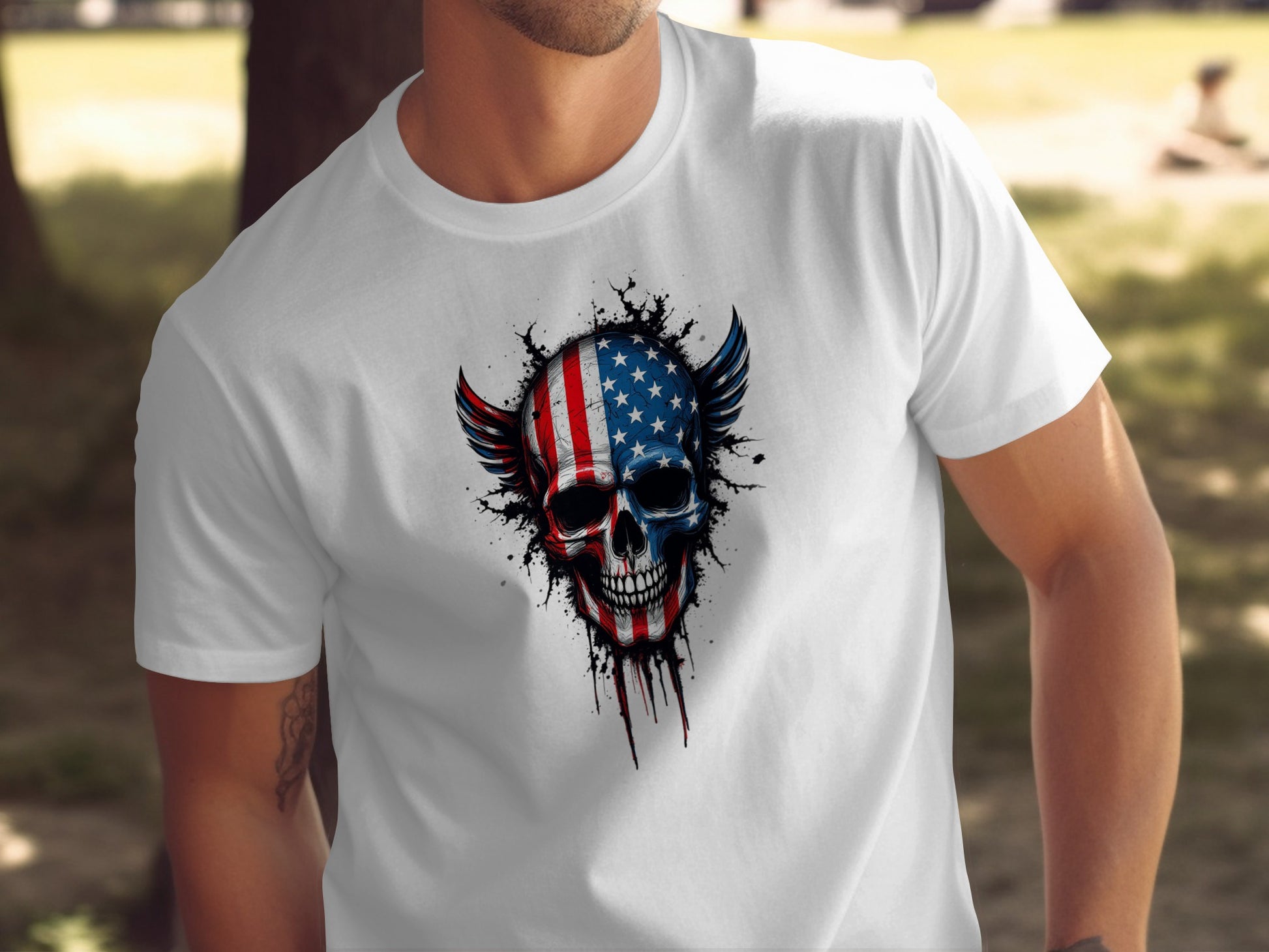 American Flag Skull Graphic T Shirt Patriotic Clothing product