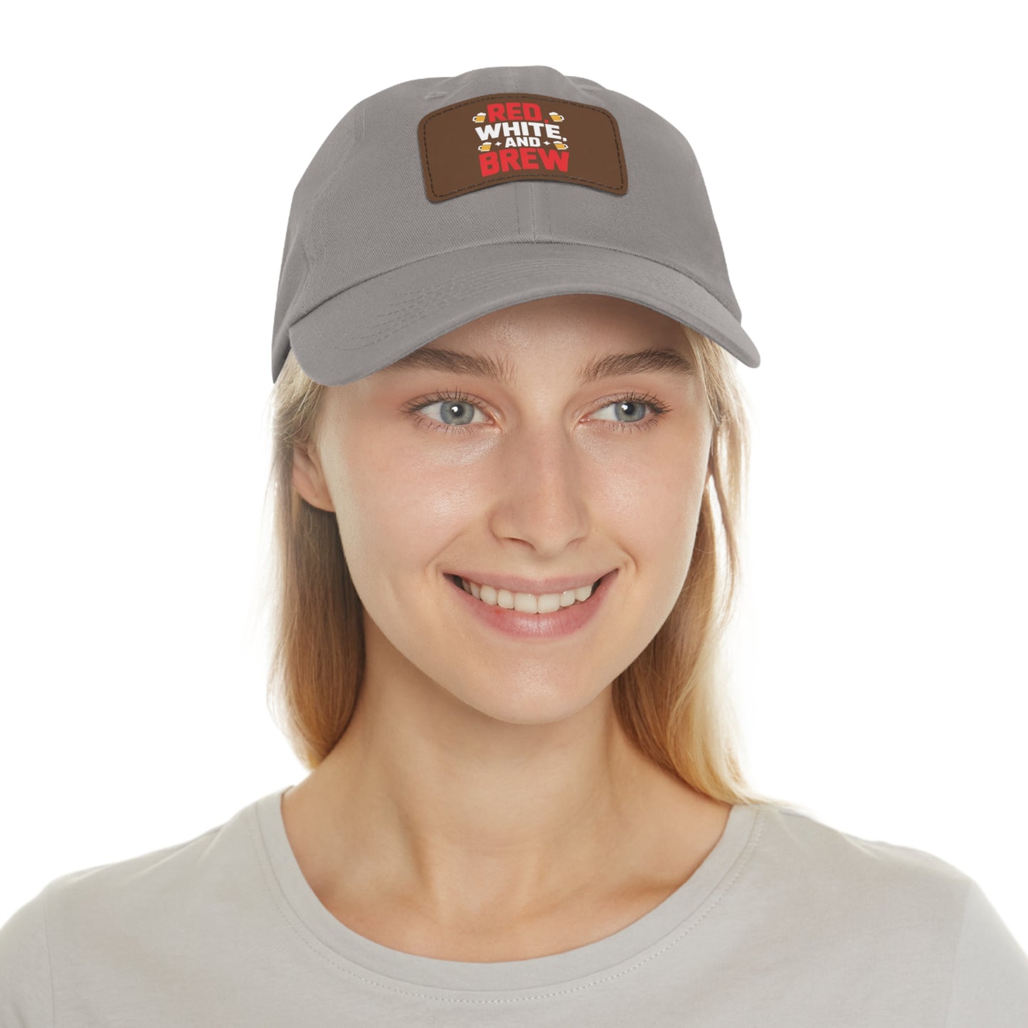 Red White and Brew Dad Hat with Leather Patch - Perfect for Beer Lovers