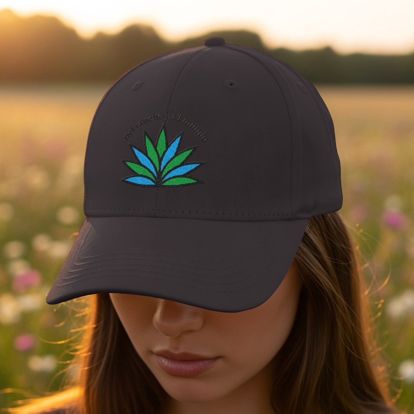 Unique Black Cap with Green Blue Plant Design product type