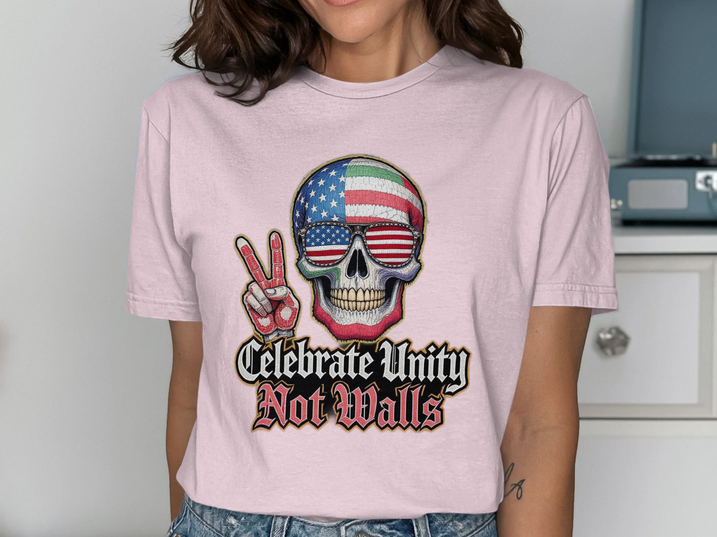 Celebrate Unity Not Walls Skull Graphic T-Shirt product type